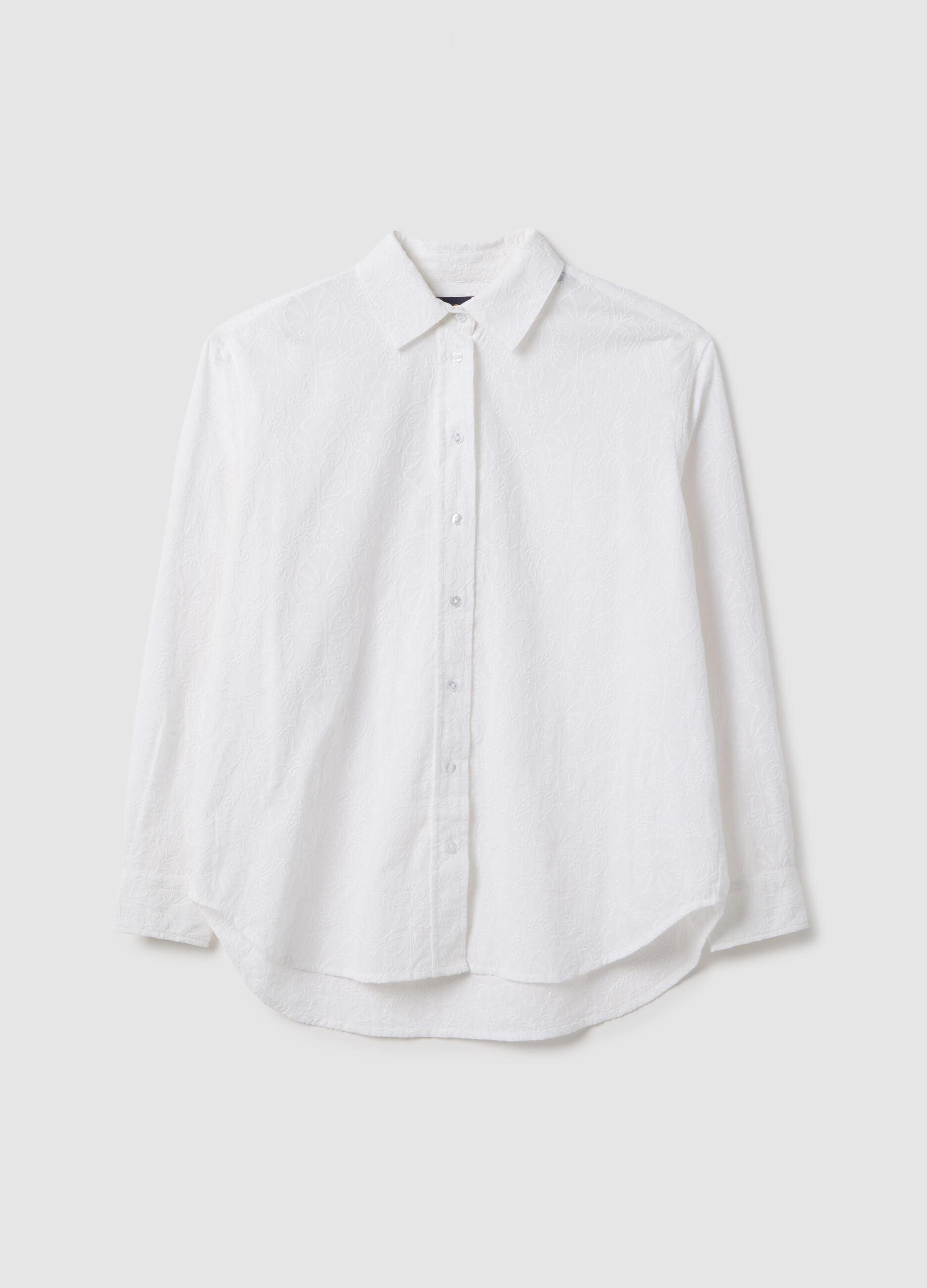 Oversized fit white pure cotton sangallo shirt