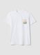 White pure cotton T-shirt with applied print, regular fit_4