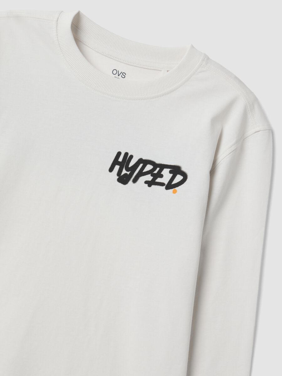 T-shirt bianca in puro cotone organico con stampa "Hyped" per ragazzo_4
