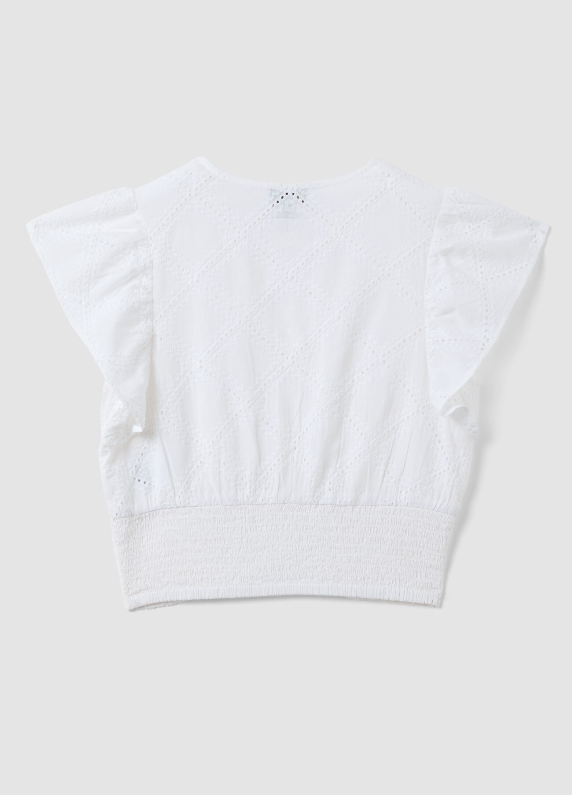 Girl's regular fit short sleeve white pure cotton shirt