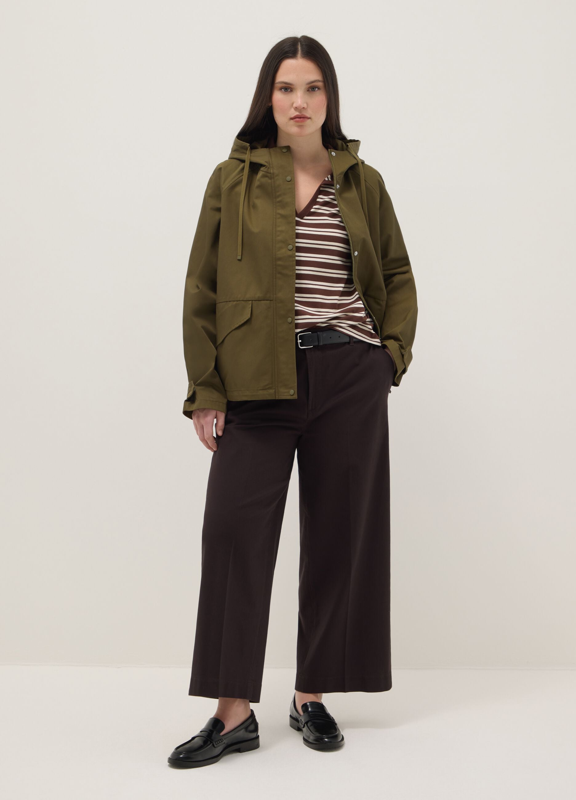 Brown straight stretch cotton trousers regular fit