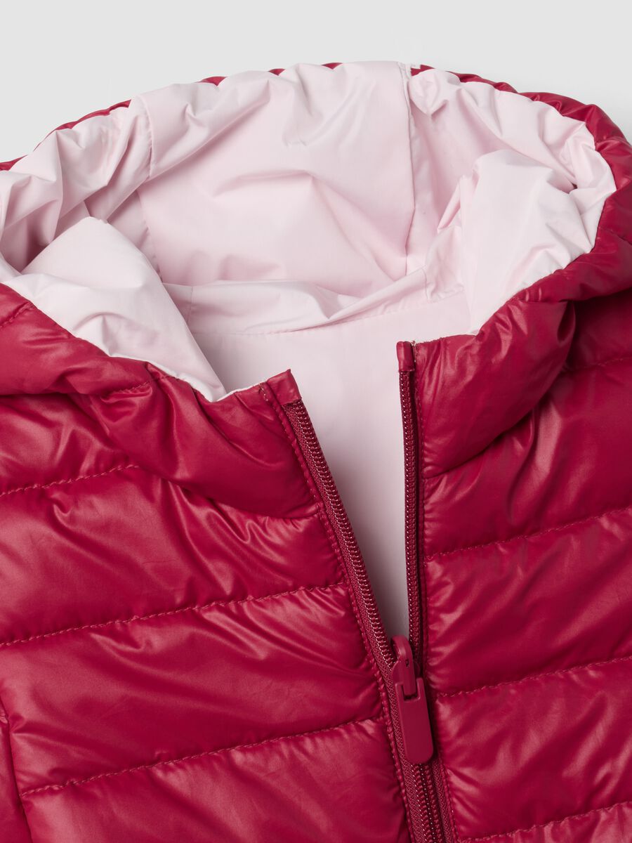 Ultralight reversible padded pink hooded jacket for girls_3