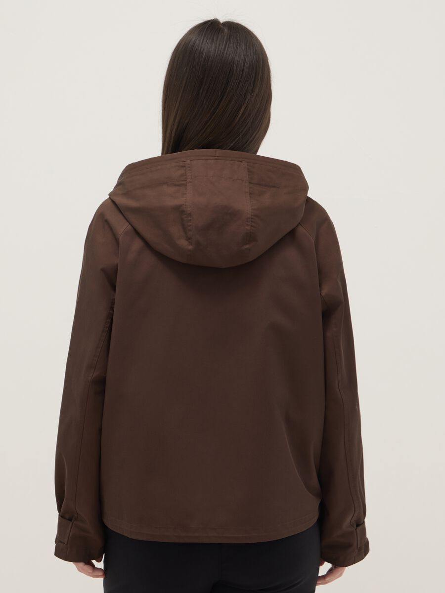 Brown cotton blend parka jacket regular fit with hood_2
