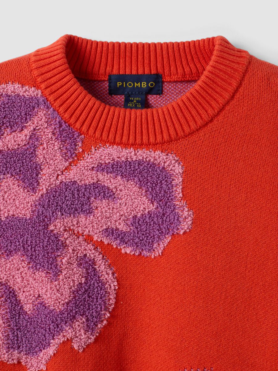Red pure cotton crew-neck jumper with floral pattern for girls_5