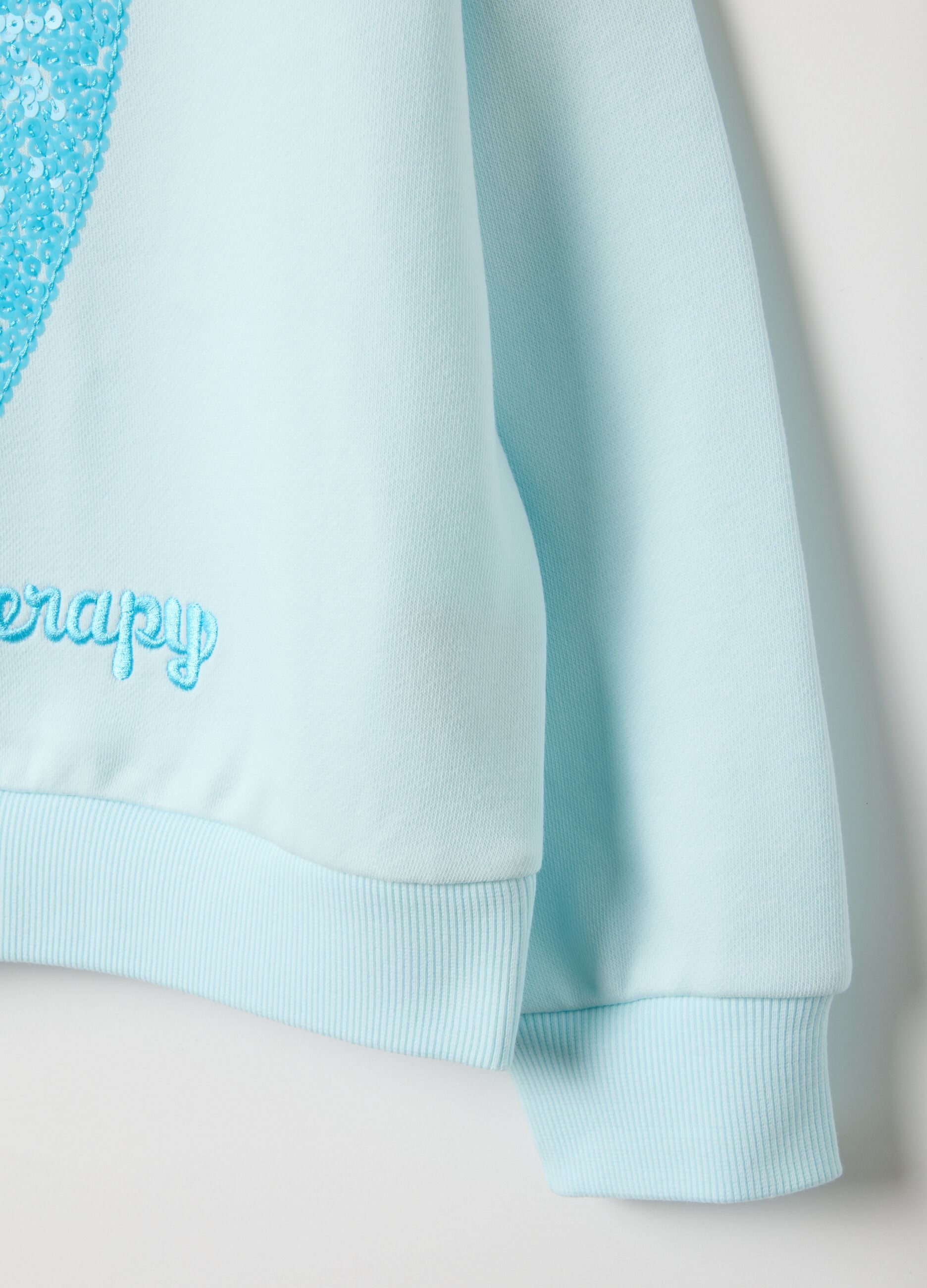 Sky blue cotton blend regular fit sweatshirt with heart for girls