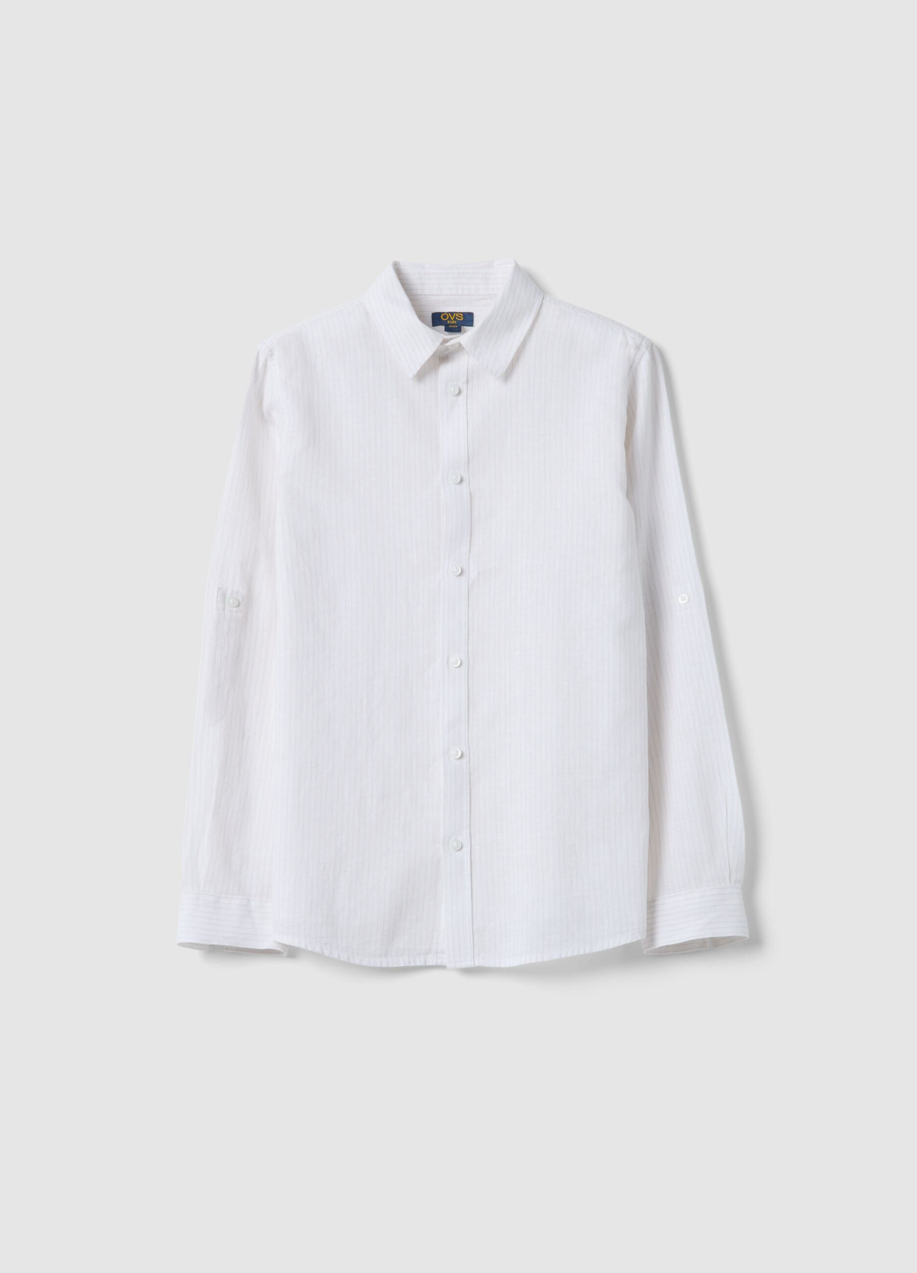 Boy's regular fit white linen cotton blend shirt