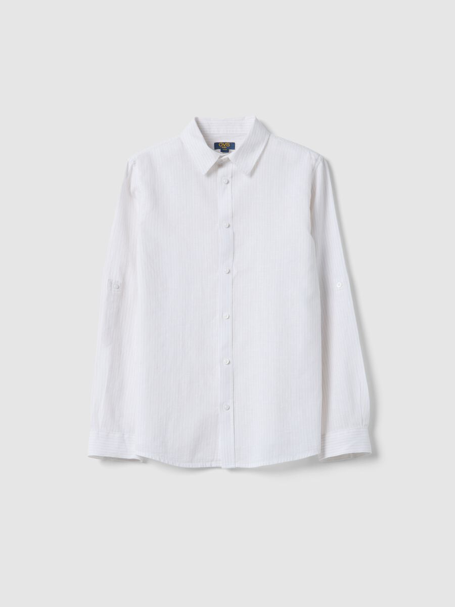 Boy's regular fit white linen cotton blend shirt_3