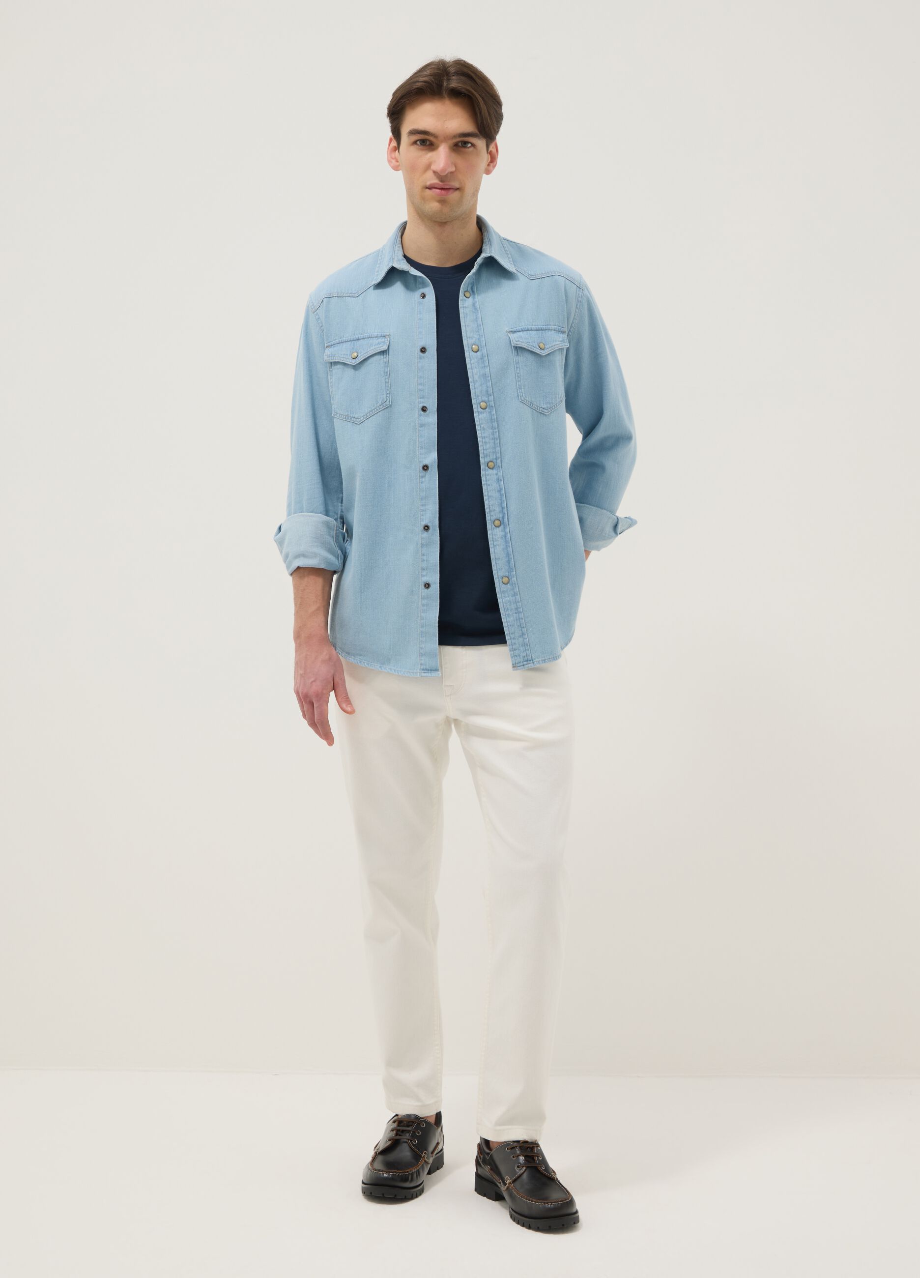 Light blue denim pure cotton shirt regular fit with pockets