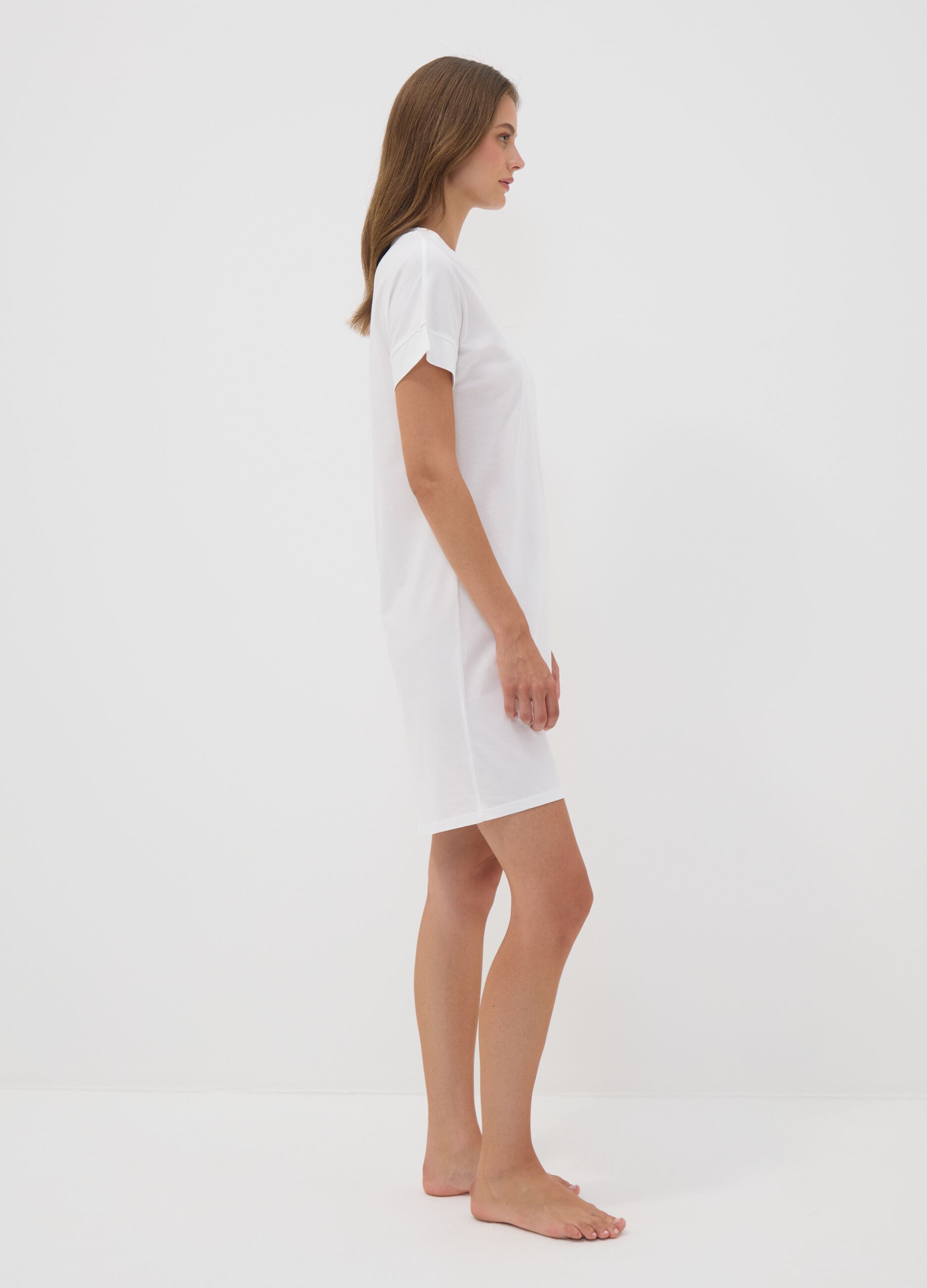White nightdress in pure organic cotton with Minnie print