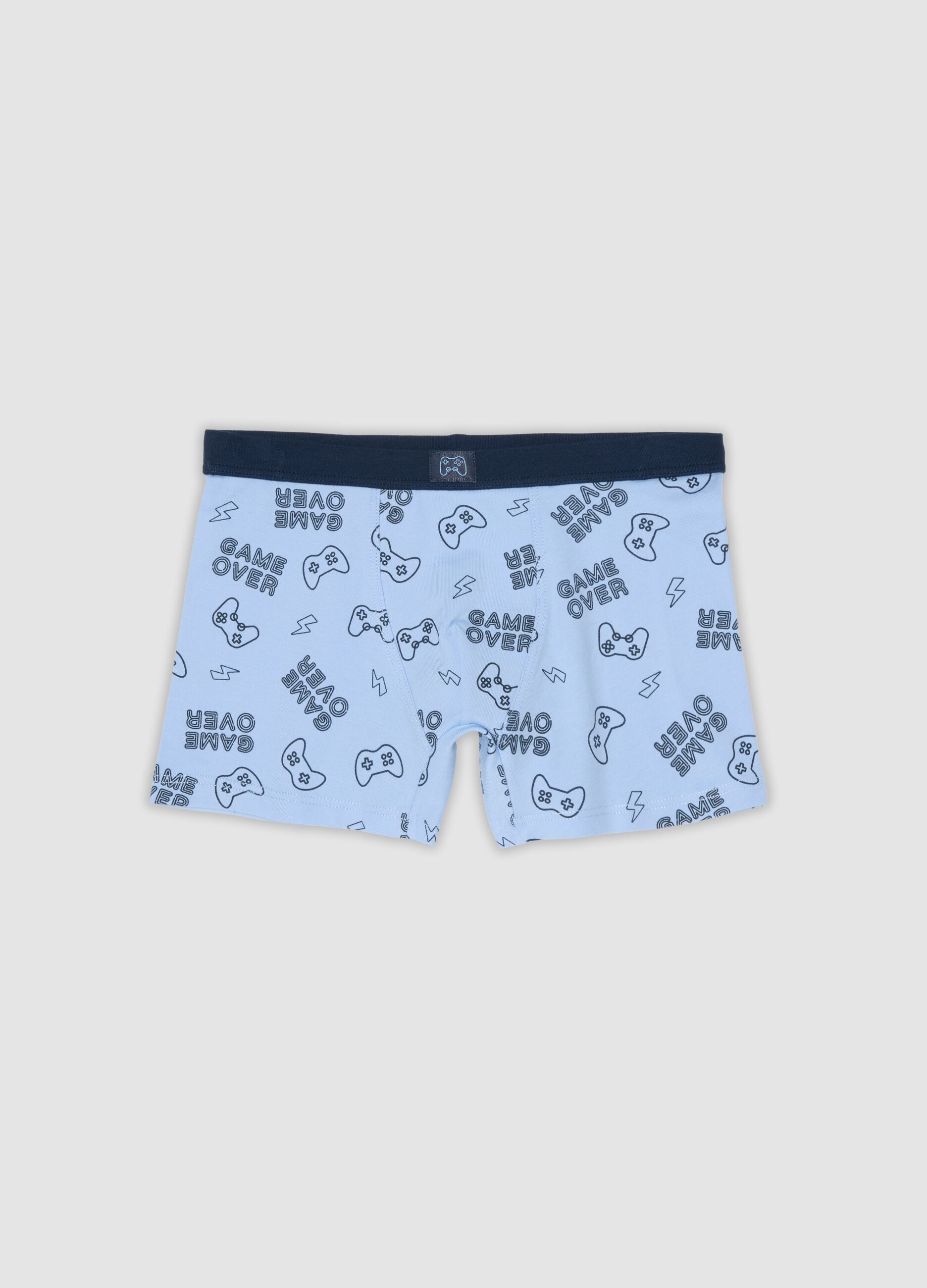 Blue organic cotton midi boxer shorts with gaming print, regular fit, for boys