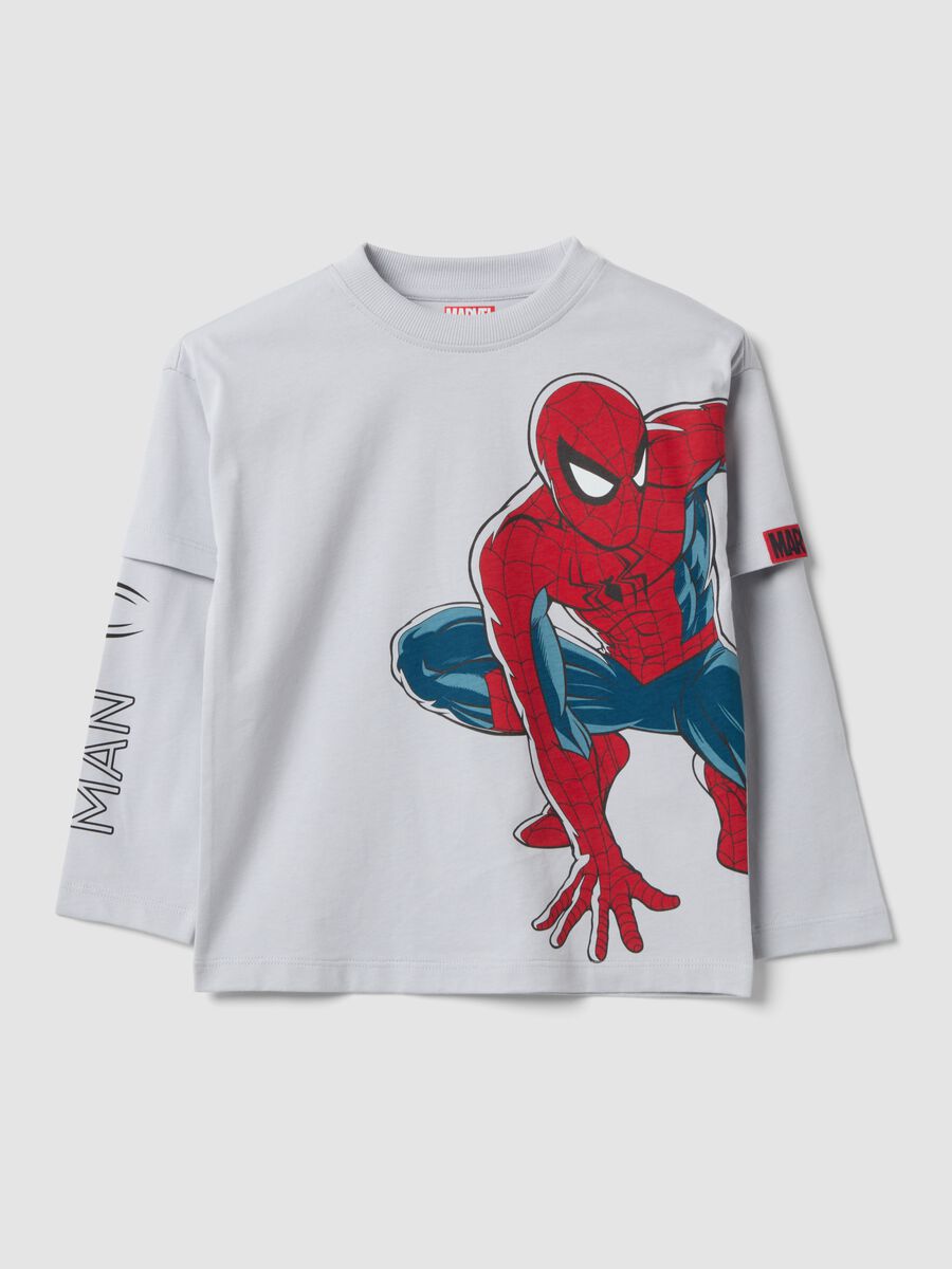 Boys&rsquo; grey long-sleeved pure cotton T-shirt with Spider-Man print_0