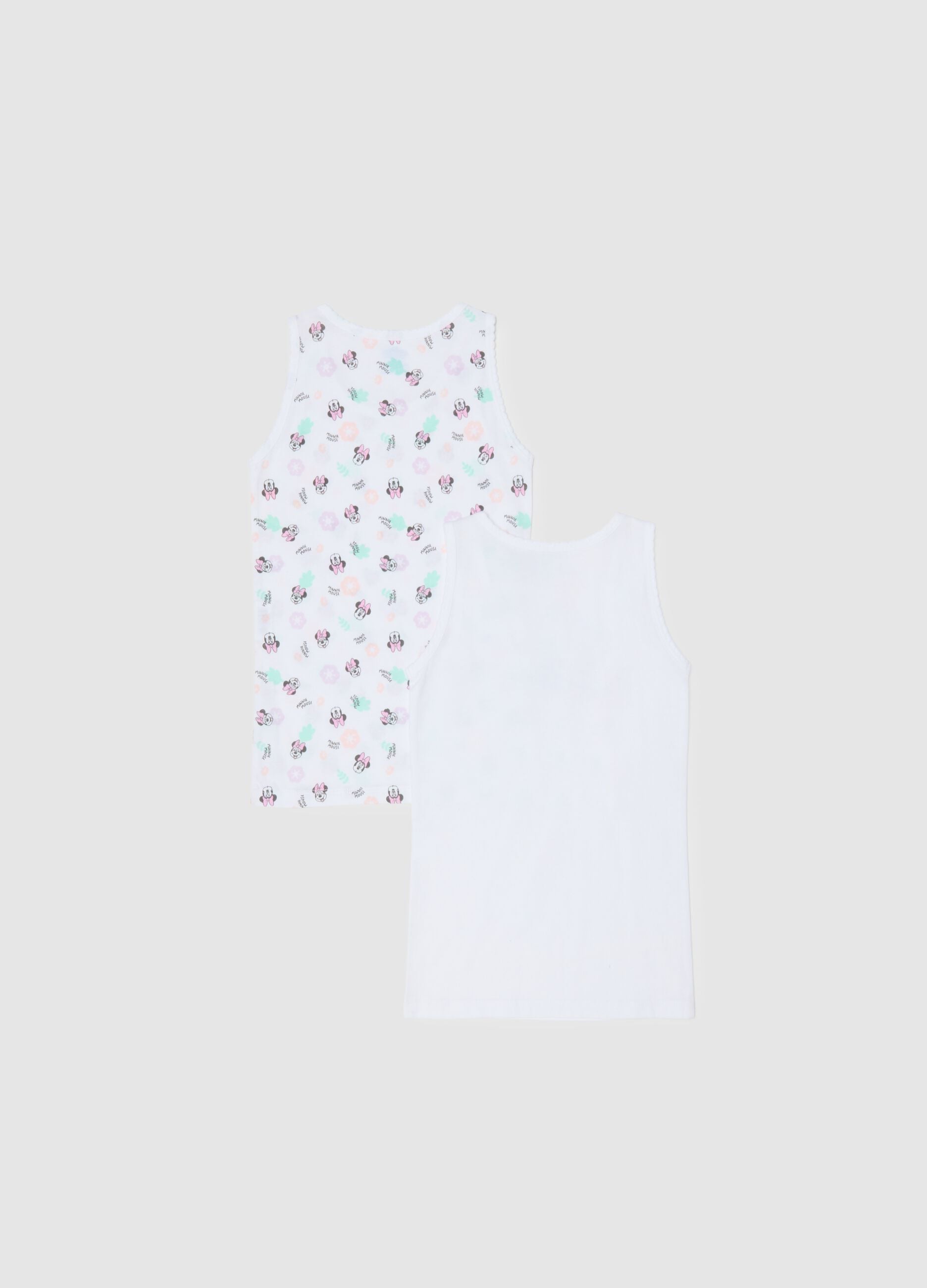 Two-pack white pure cotton girl vests with Minnie prints