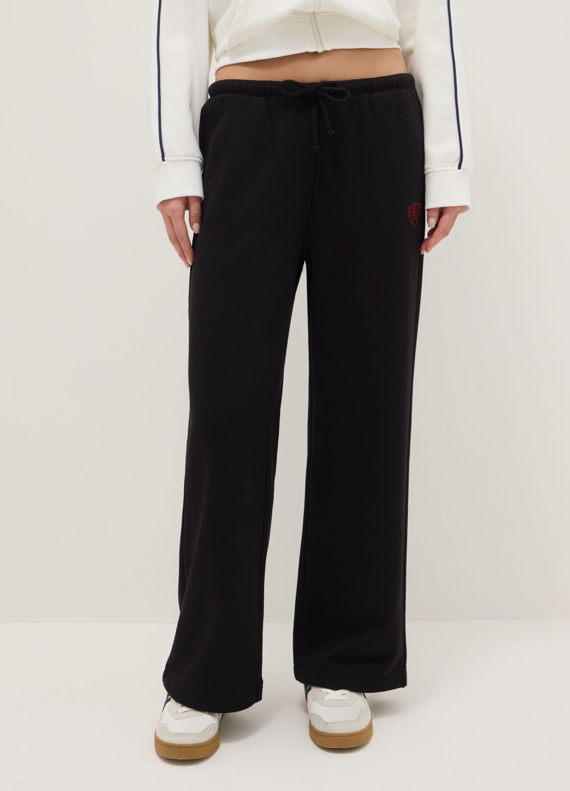 Black cotton blend regular fit joggers