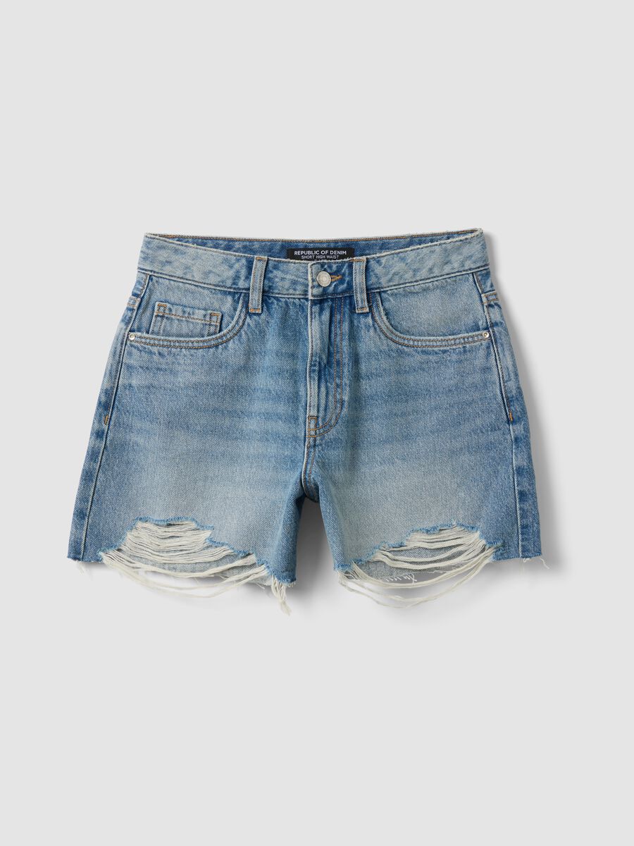 Light blue pure cotton denim shorts_4