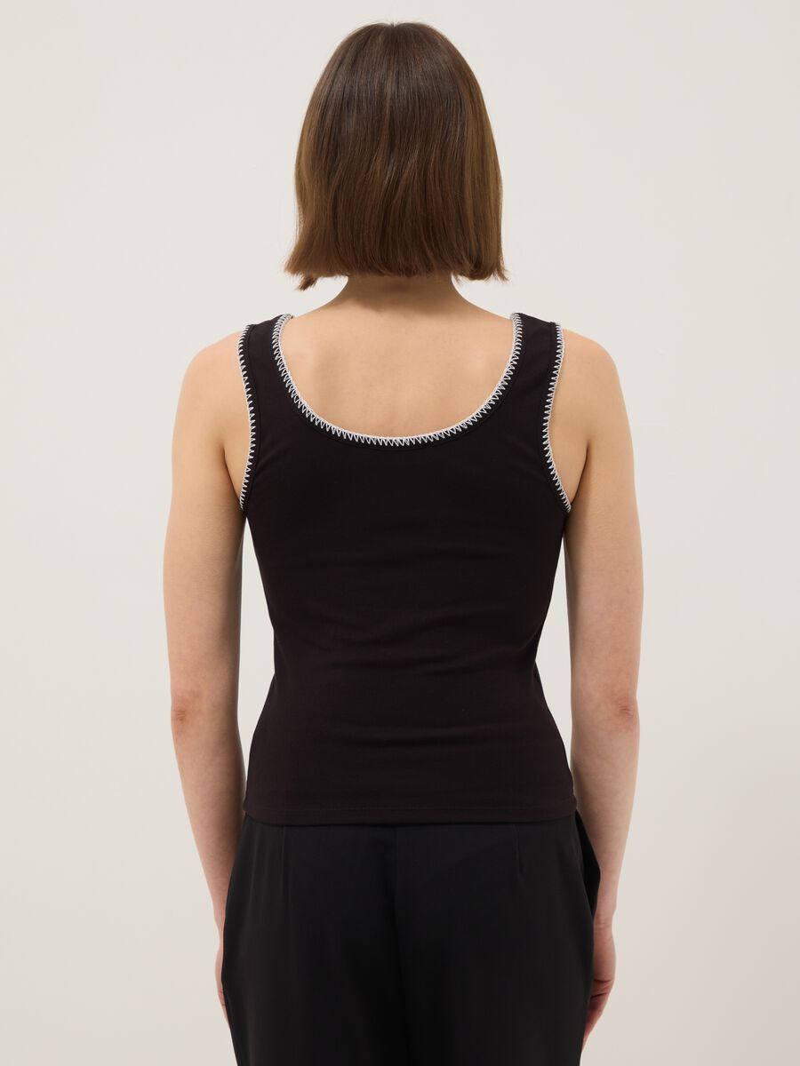Black stretch cotton tank top with contrast trim, regular fit_2