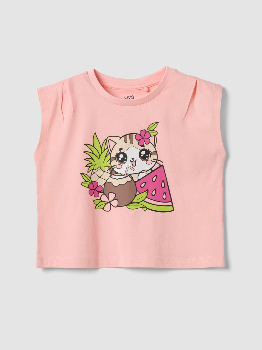 Pink organic cotton printed tank top for girls, regular fit_0