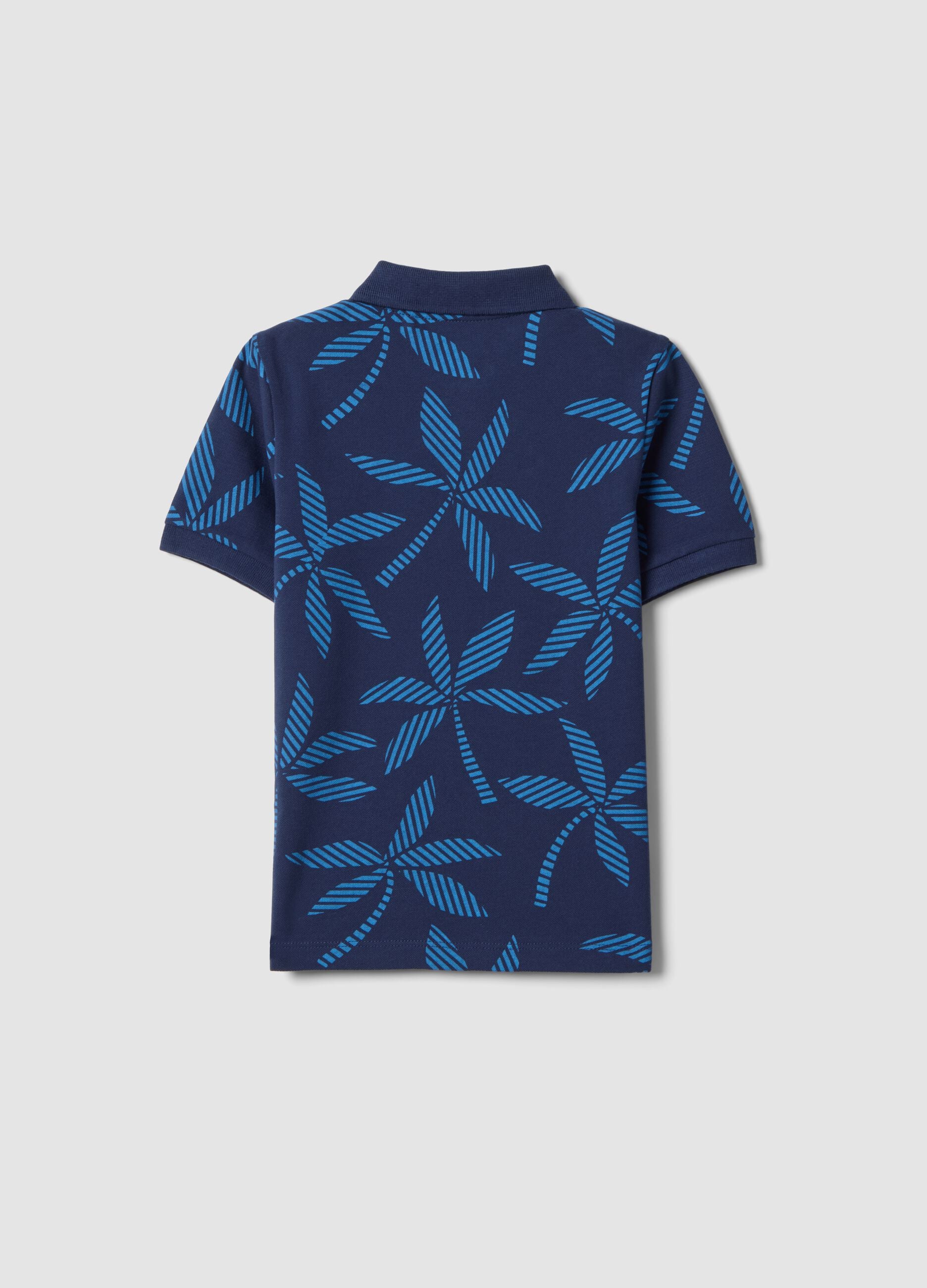 Boys&rsquo; blue pure cotton polo shirt, regular fit, with floral print