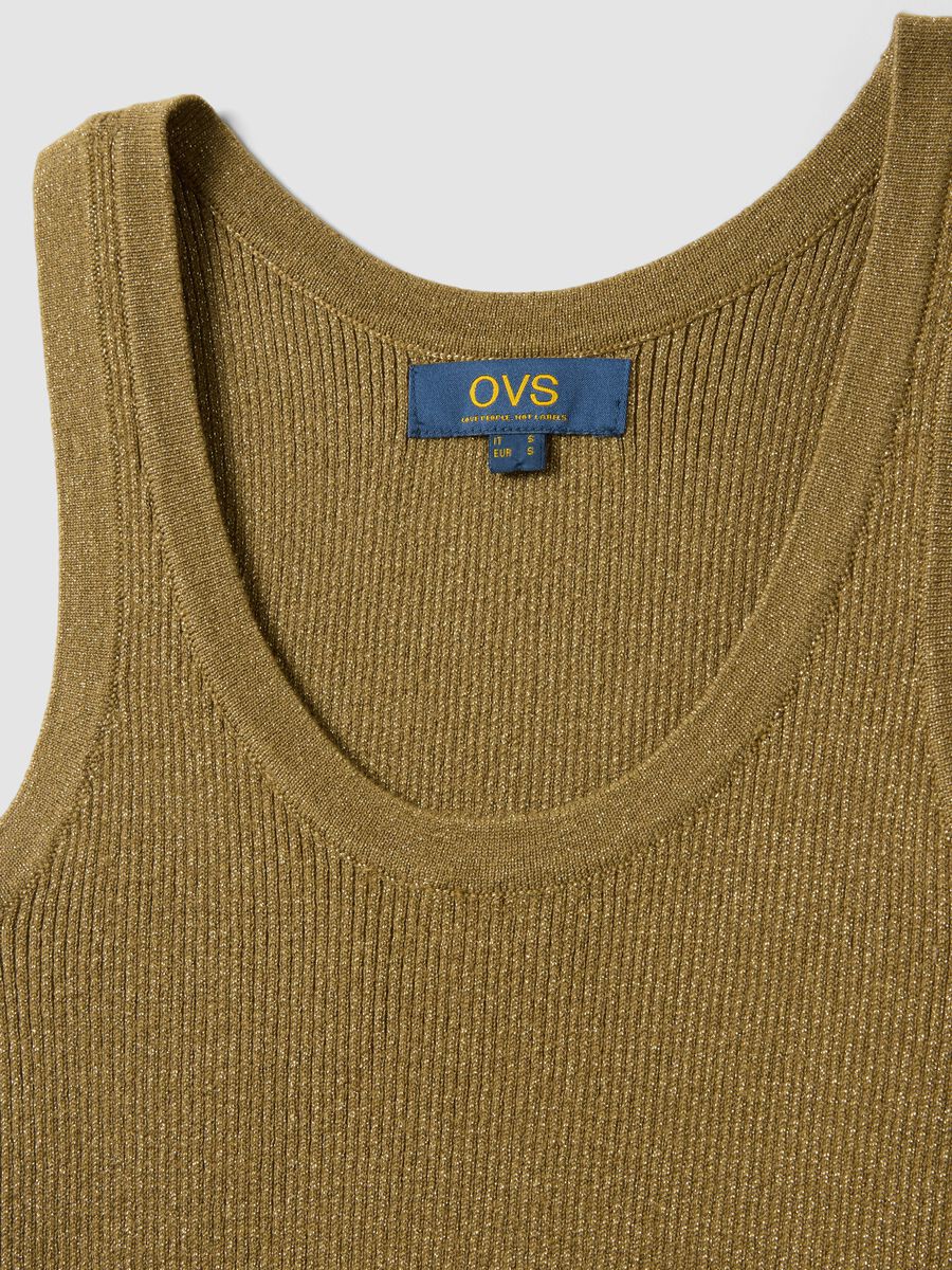 Brown viscose blend fitted tank top_5