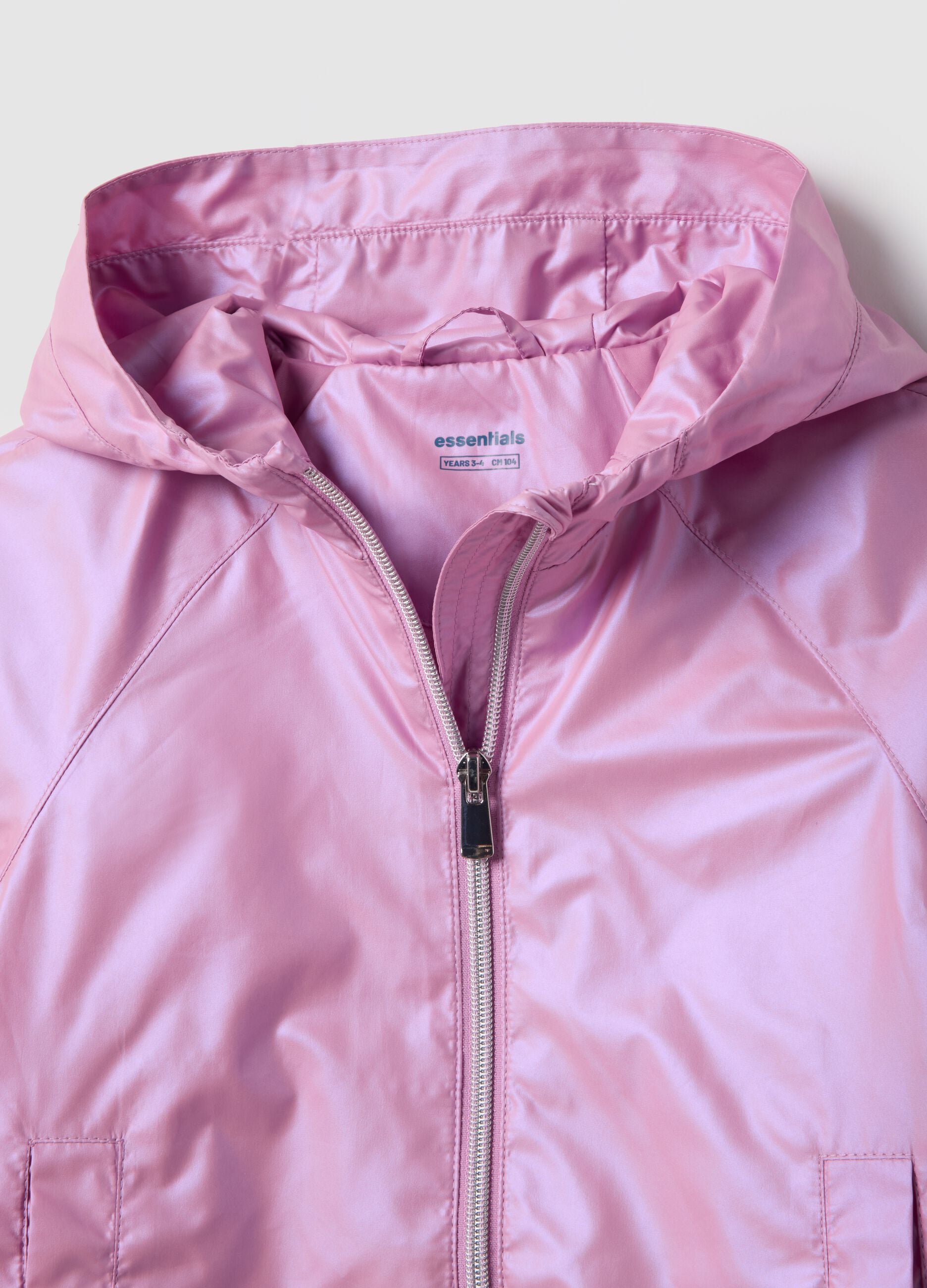 Metallic pink children's regular fit jacket with zip and hood