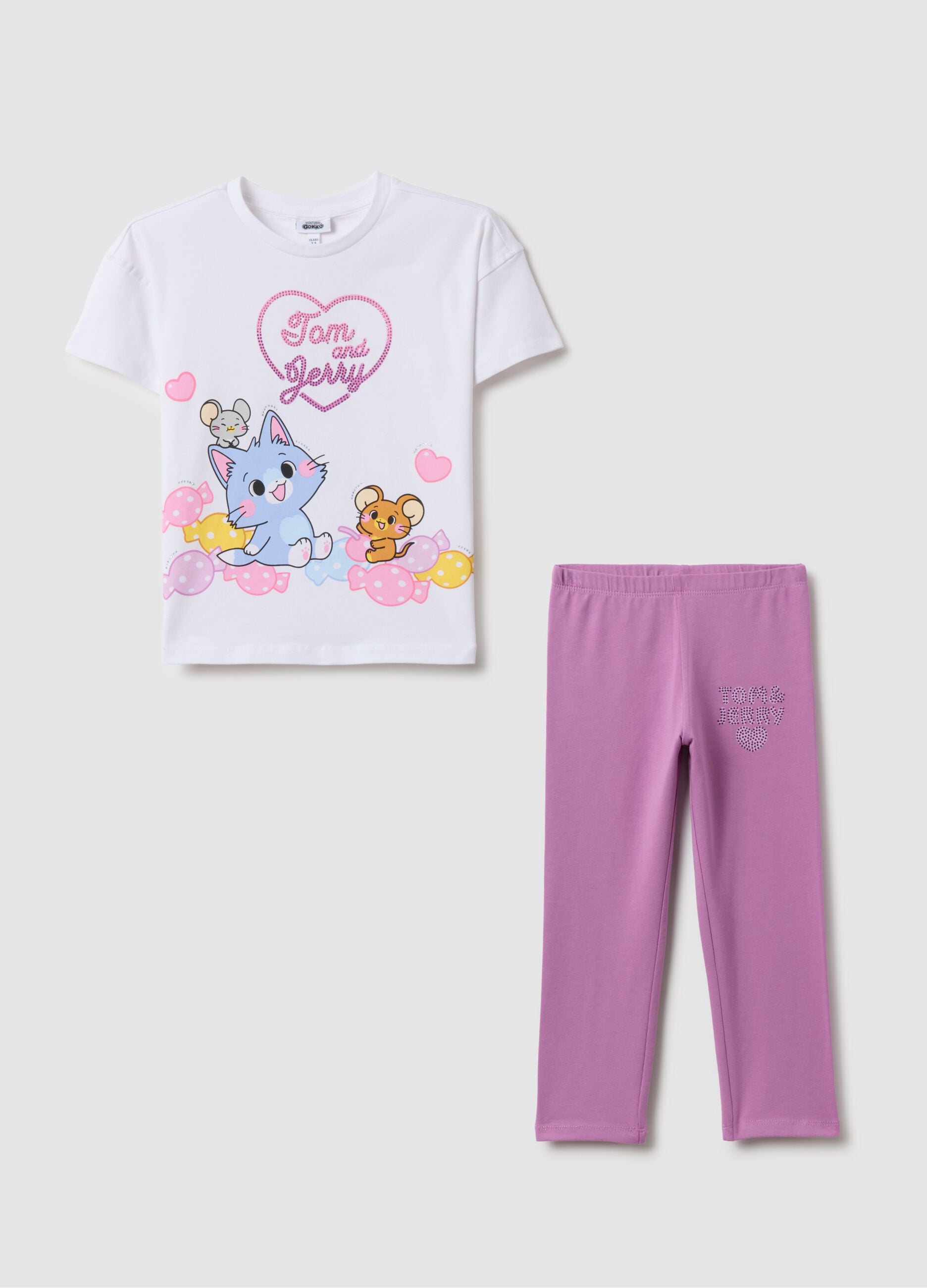 Girls' multicolour stretchy cotton t-shirt and leggings set