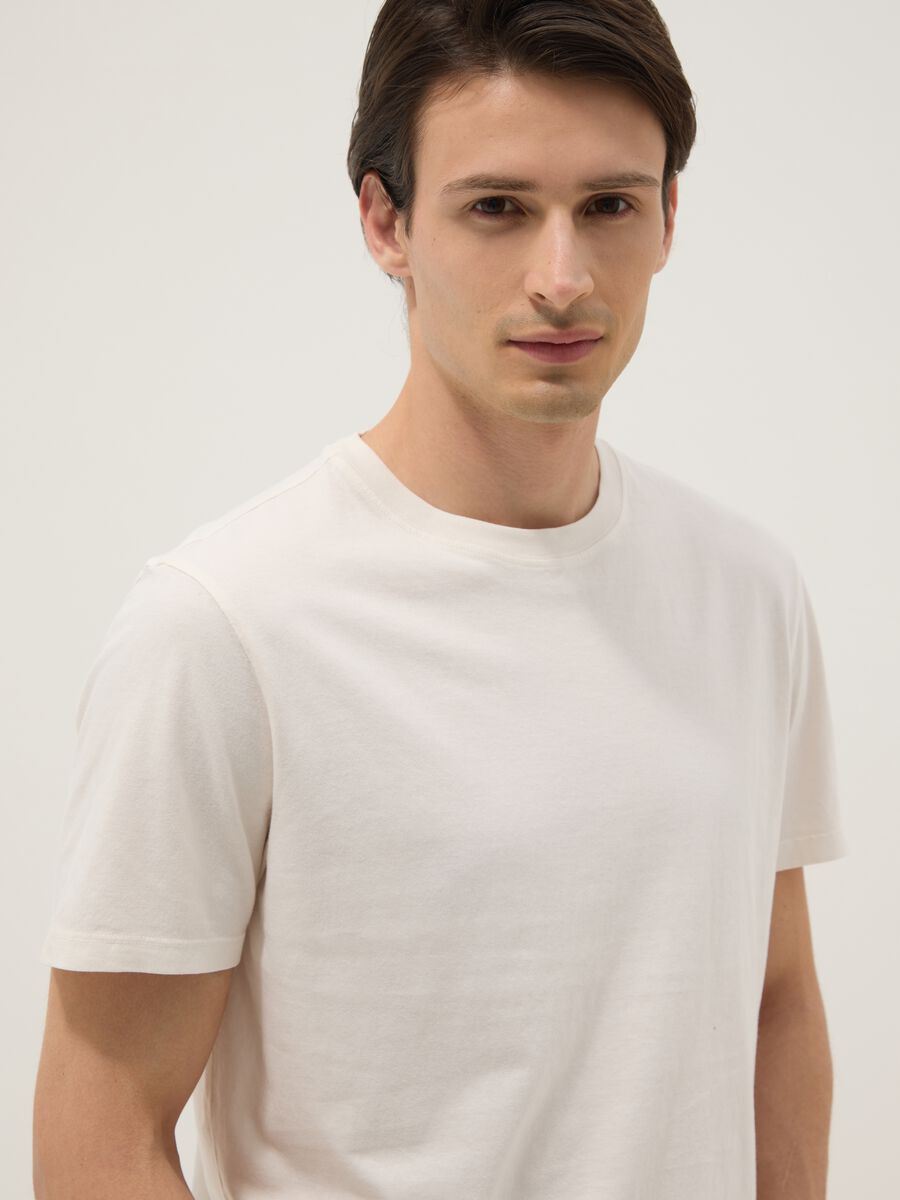 Beige pure cotton regular-fit short-sleeve T-shirt_2