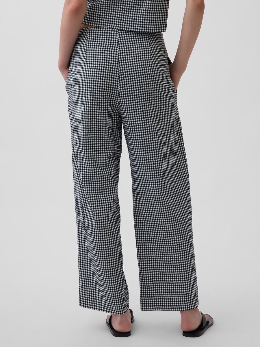 Pantaloni a palazzo in misto lino a quadretti_2