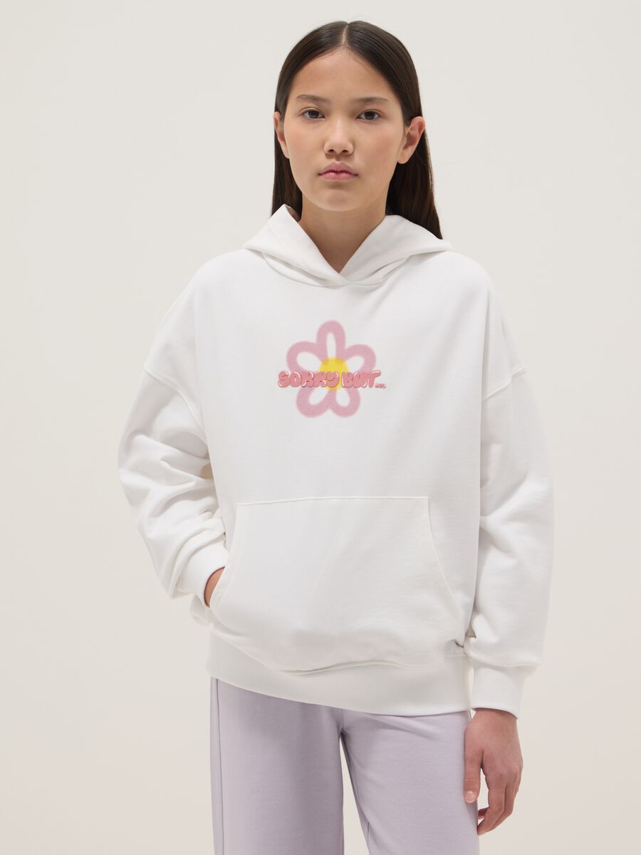 White pure cotton oversized fit sweatshirt for girls with flower_0