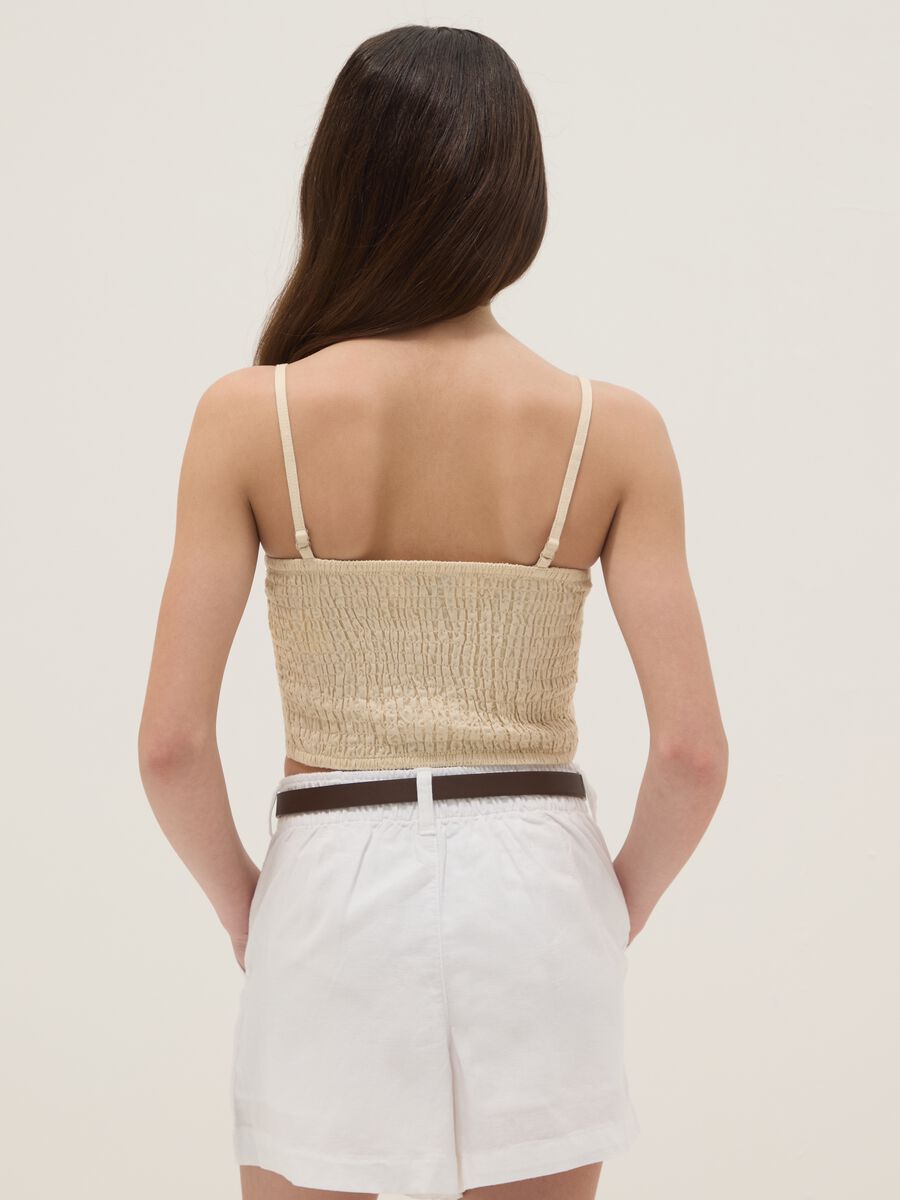 Girls' slim fit beige short top in linen and cotton blend_2