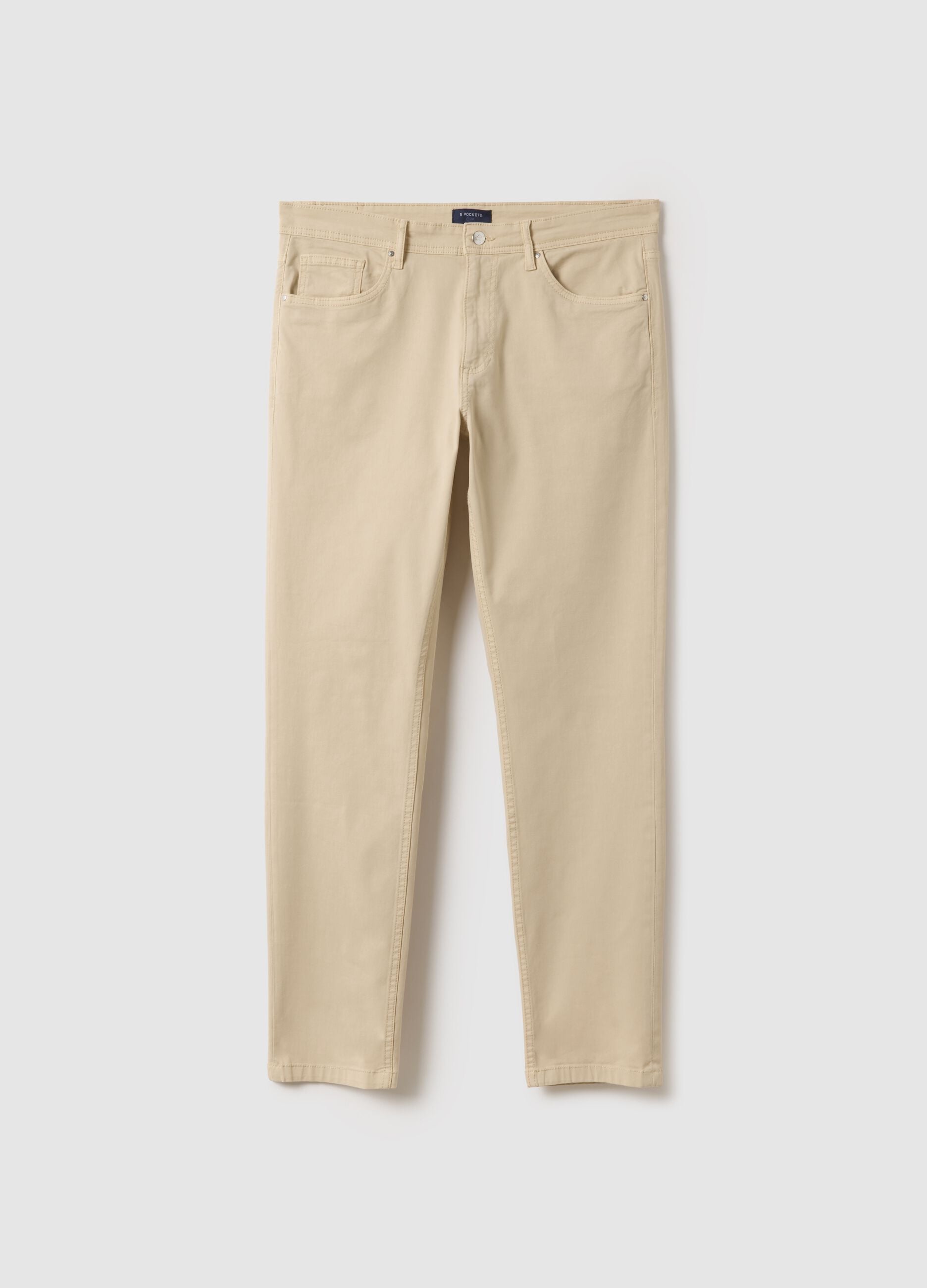 Slim Fit Beige Stretch Cotton Trousers