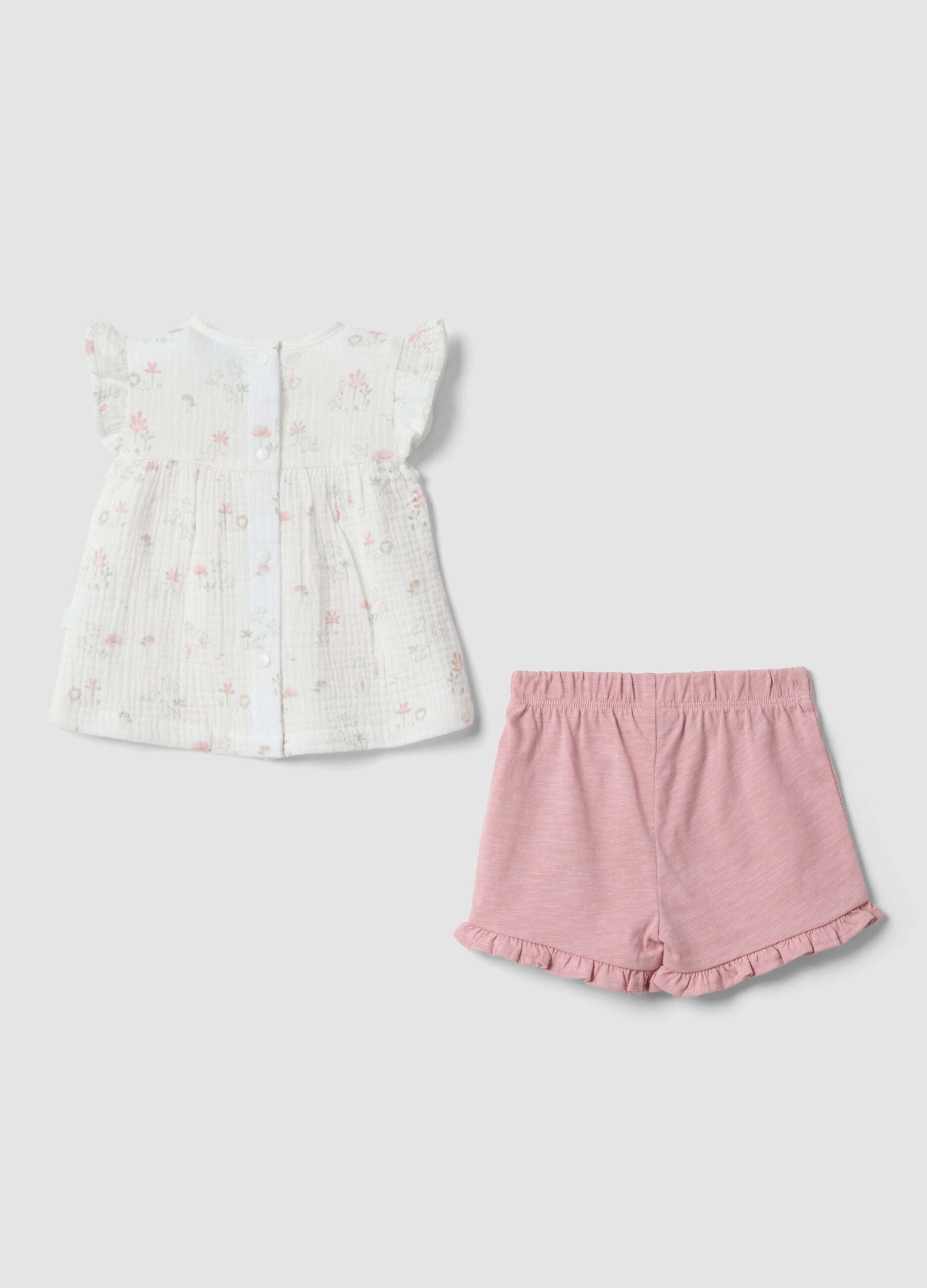 White and pink pure cotton baby girl set, regular fit