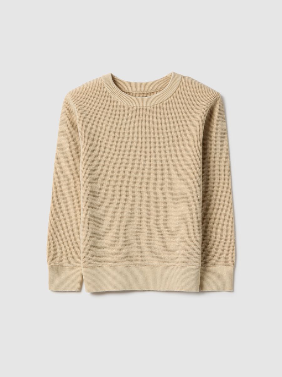 Child's regular fit beige crew neck pure cotton jumper_3