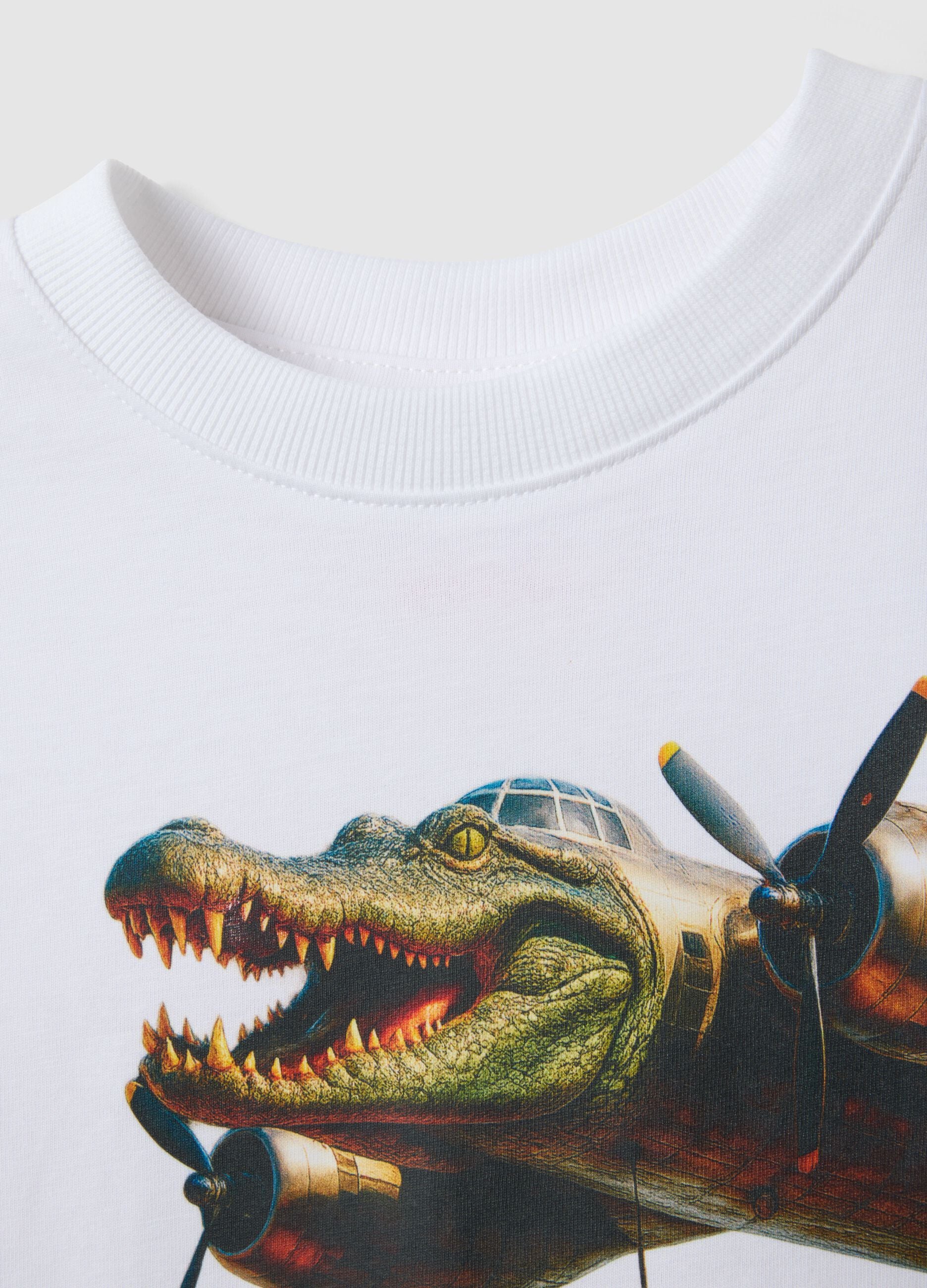 Children's oversized fit pure cotton white T-shirt with print