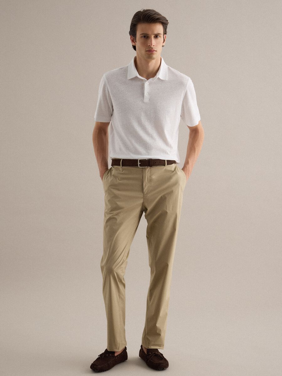 Beige regular-fit stretch cotton trousers_0