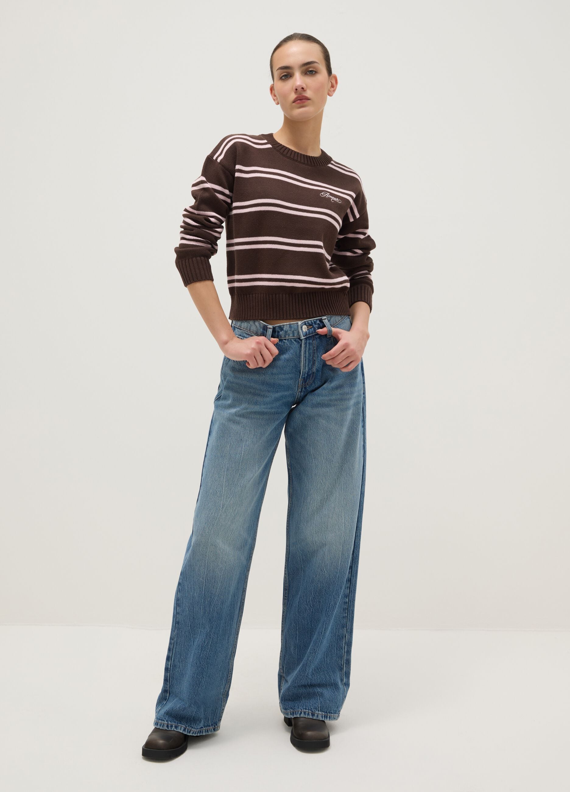 Multicolour striped cotton blend jumper, regular fit