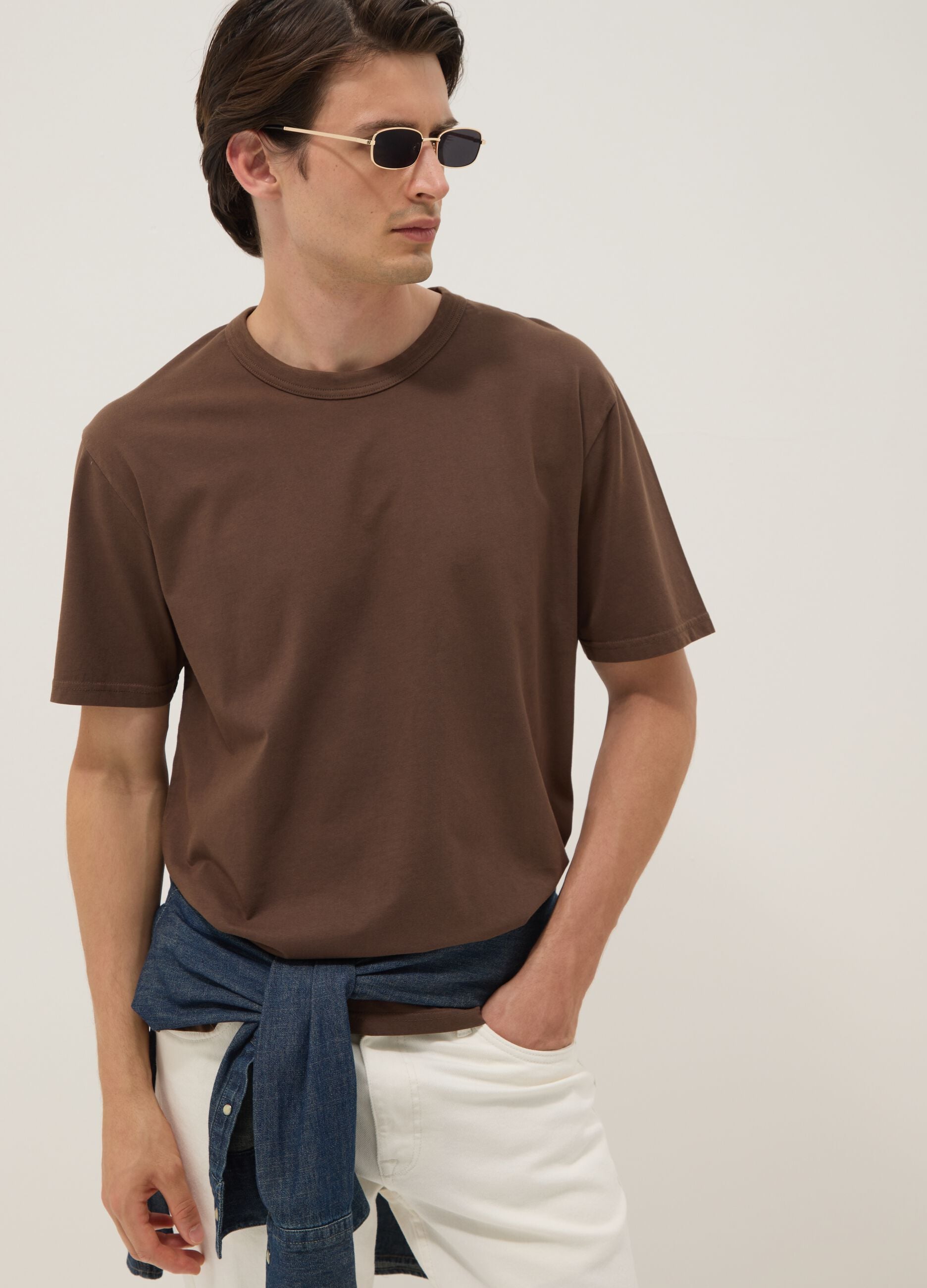 Brown pure cotton relaxed-fit T-shirt
