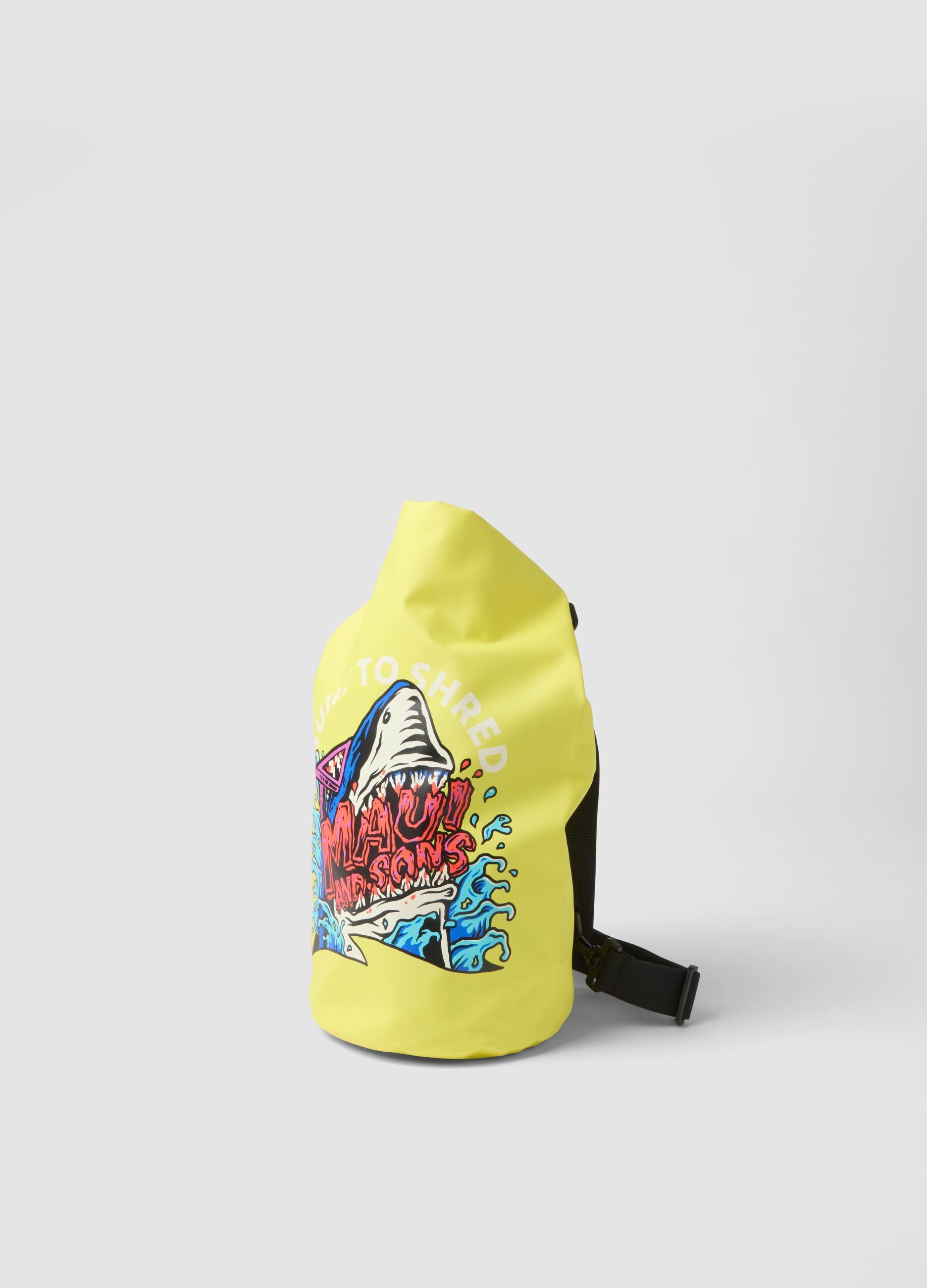 Yellow waterproof bag with shark print