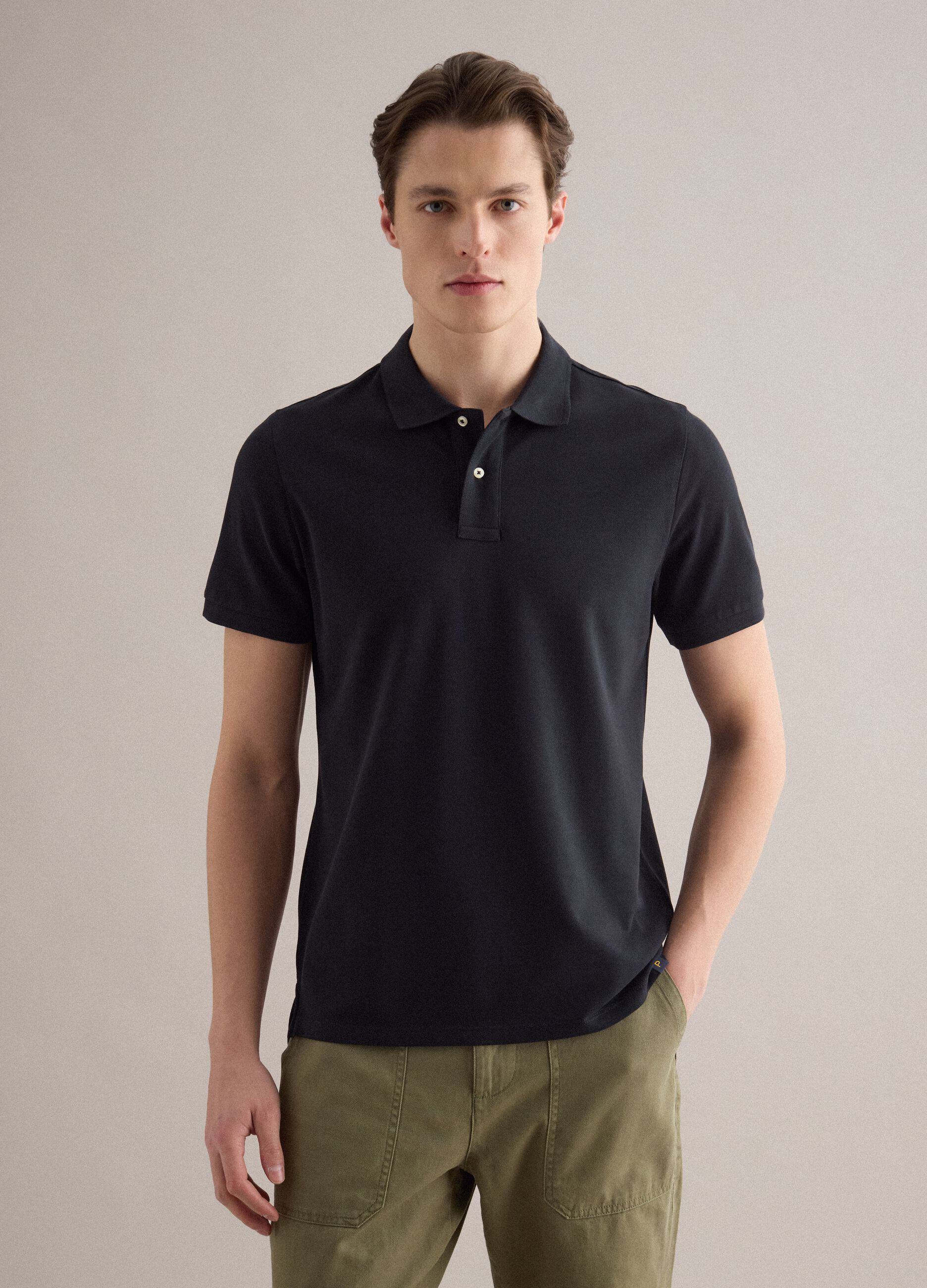 Black Supima Cotton Polo Shirt, Regular Fit