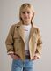 Double-breasted beige cotton blend girl's trench coat with embroidery_0