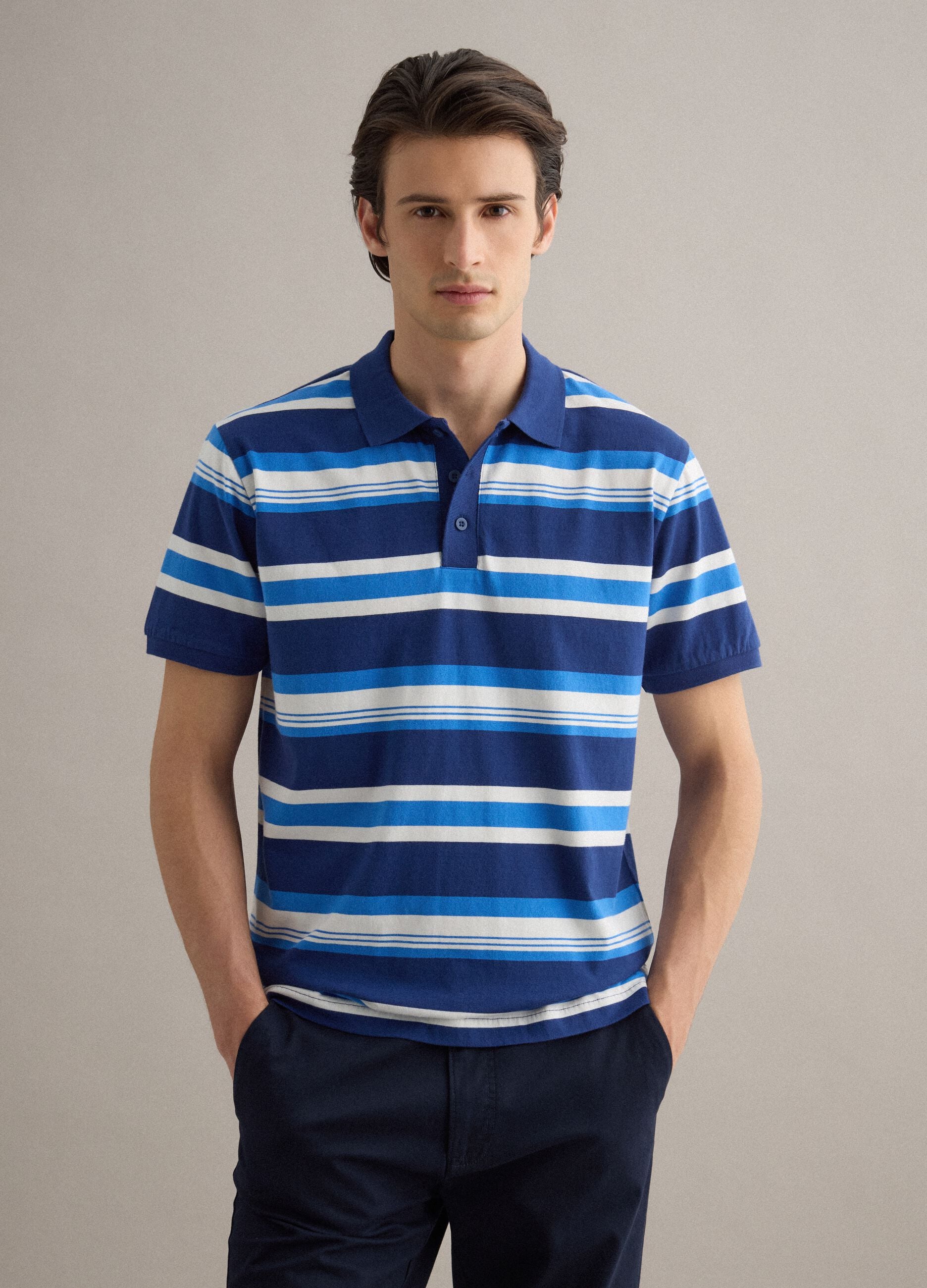 Oversized pure cotton multicolour striped polo shirt