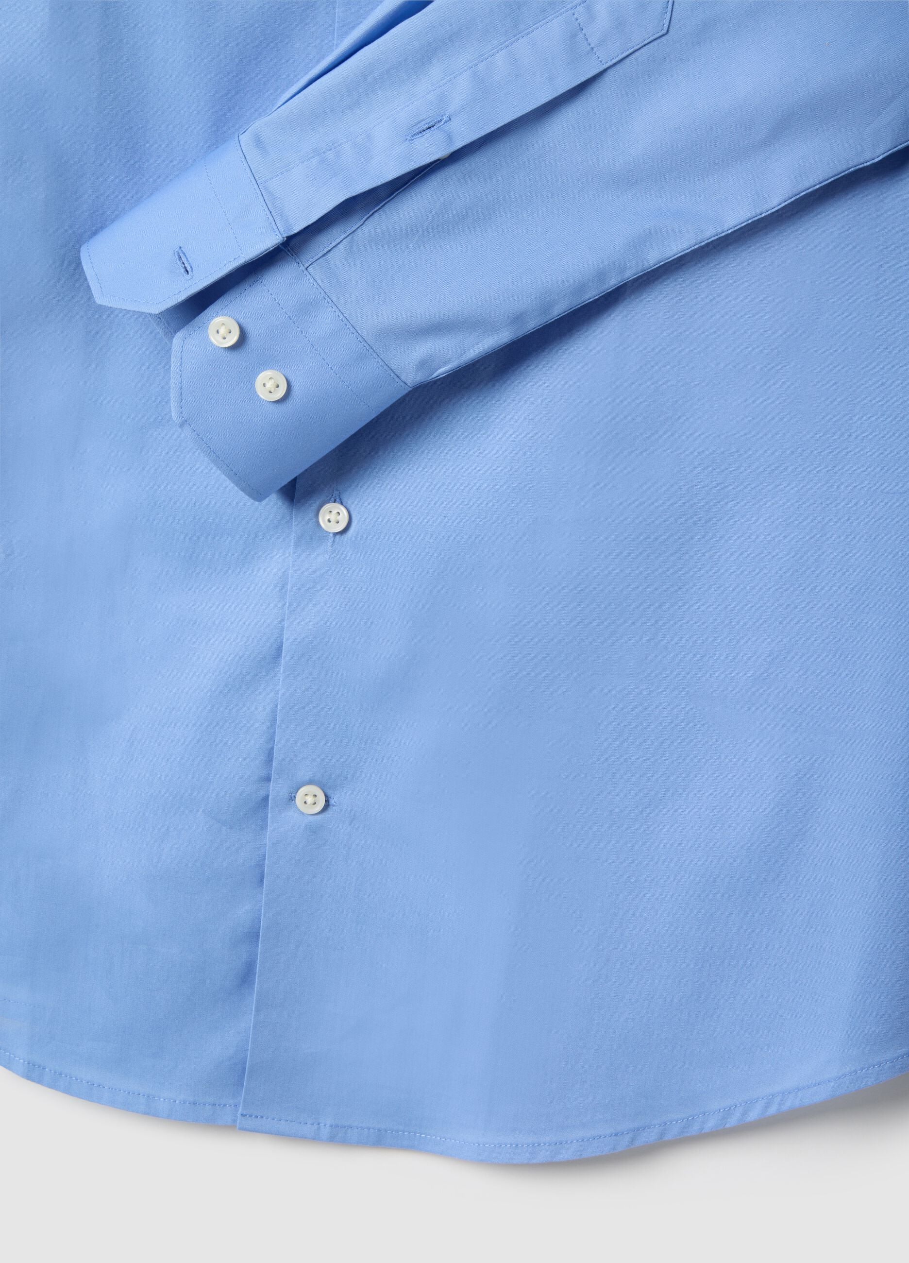 Blue stretch cotton regular fit shirt with classic collar