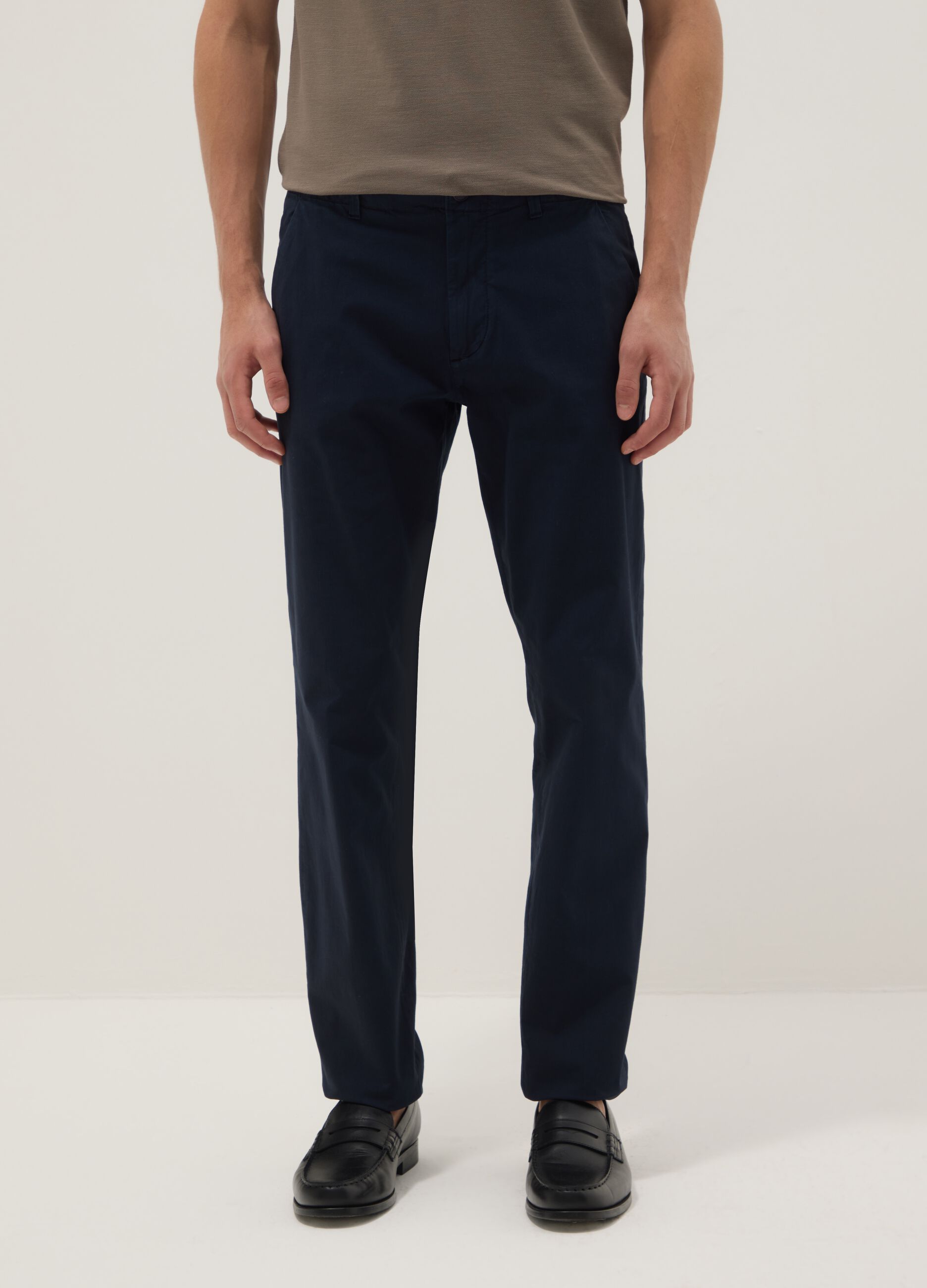 Slim fit blue stretch cotton chino trousers