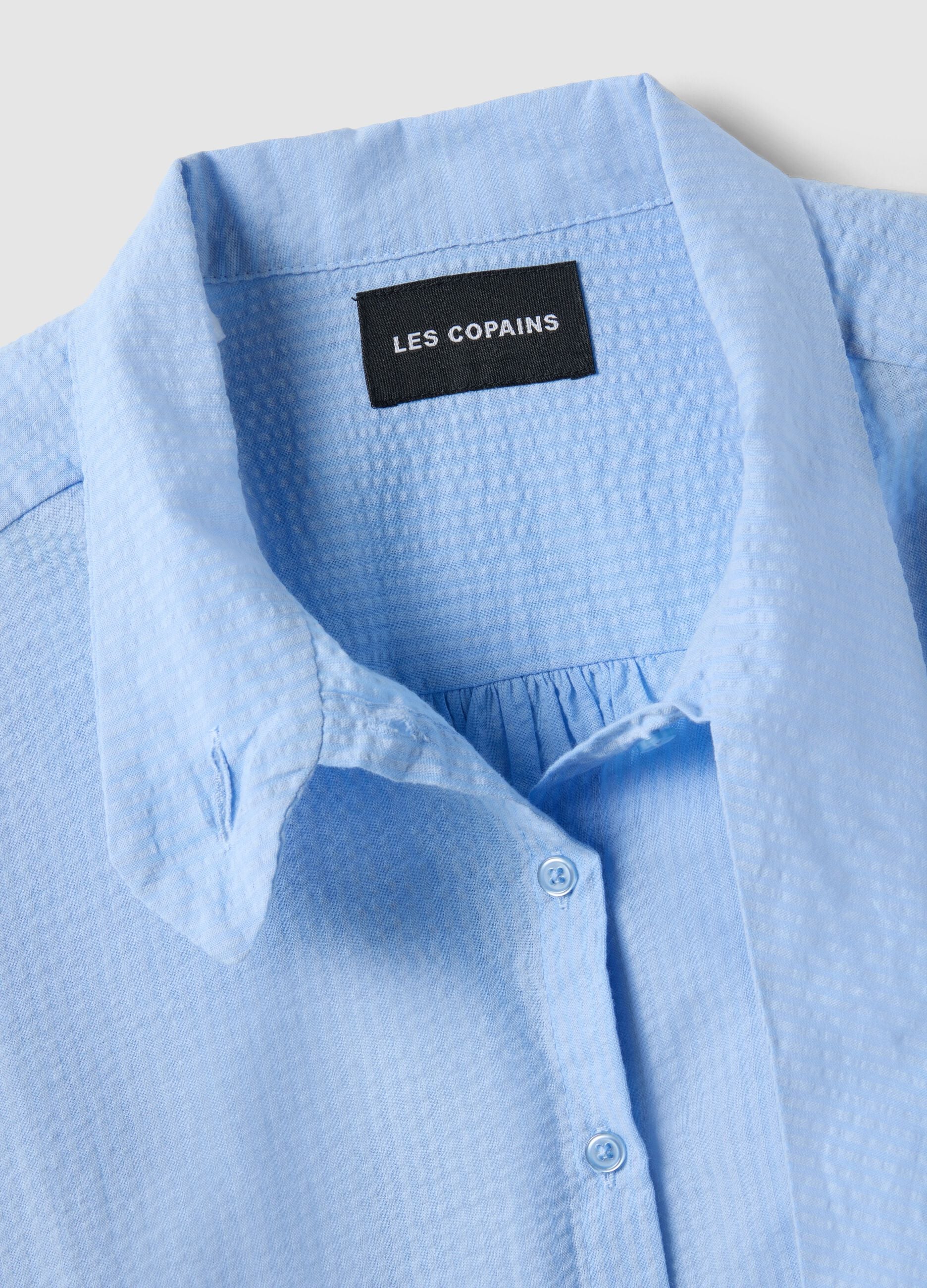 Pure cotton light blue regular fit shirt with bow collar