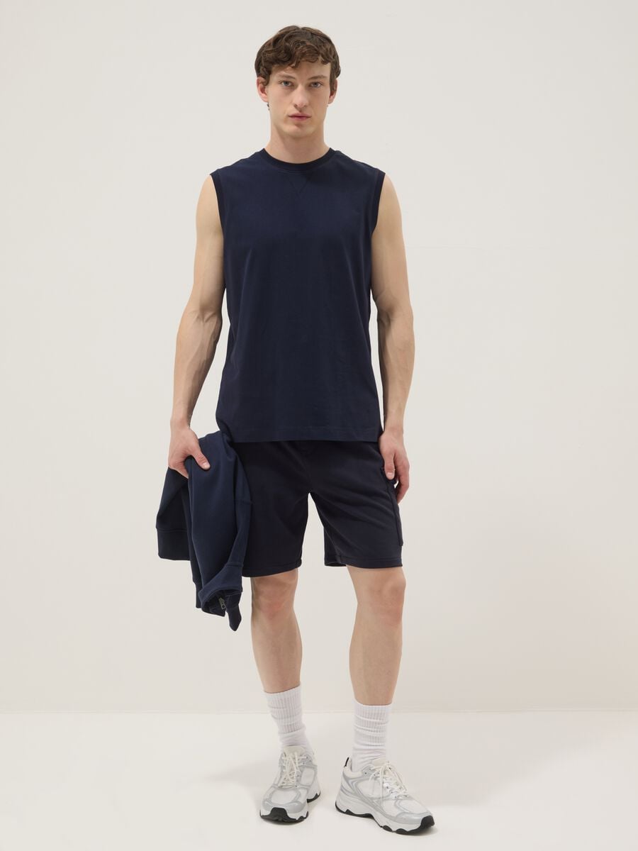 Blue crew-neck cotton vest in relaxed fit_1