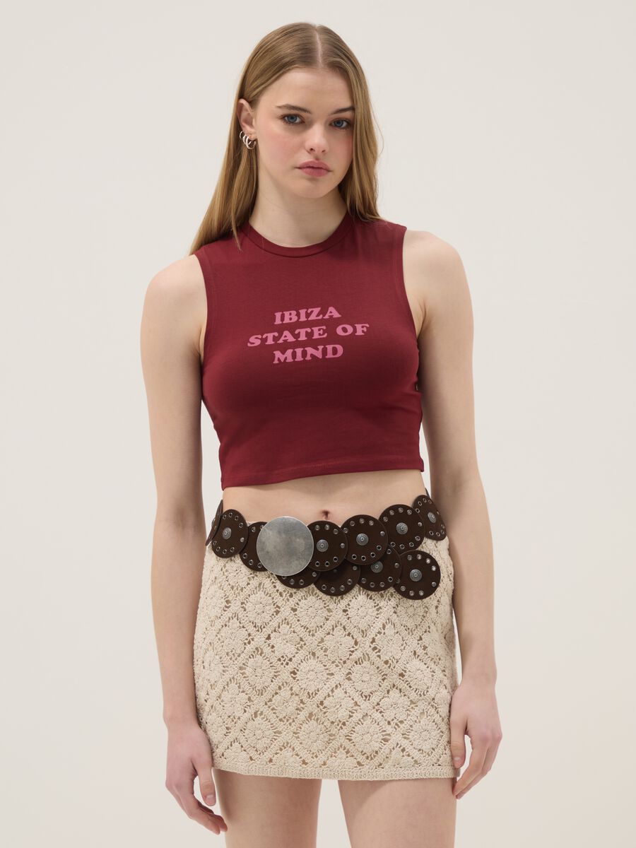 Red stretch cotton regular-fit tank top with slogan_1