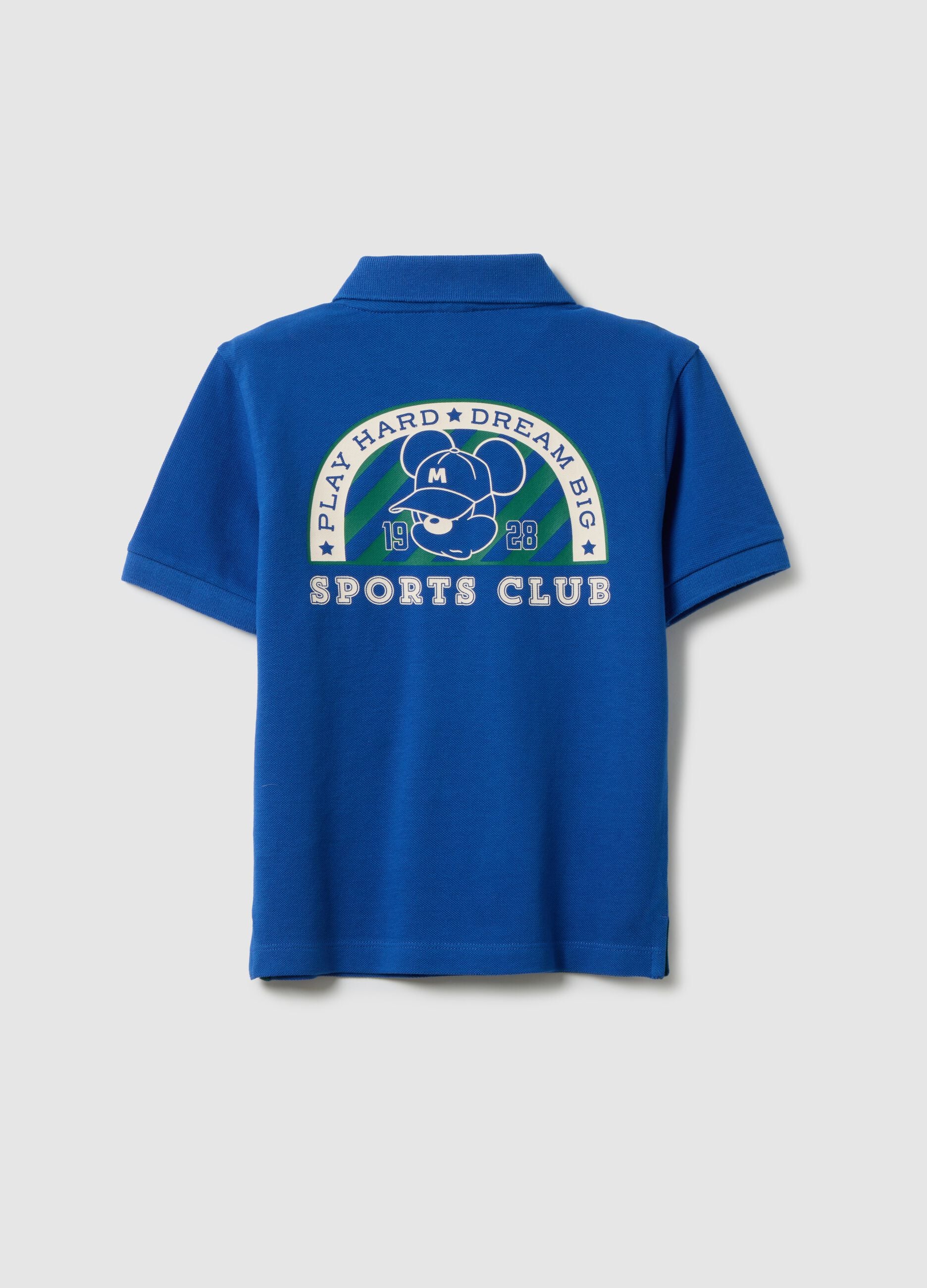 Children's blue polo shirt in pure cotton, regular fit with Disney print