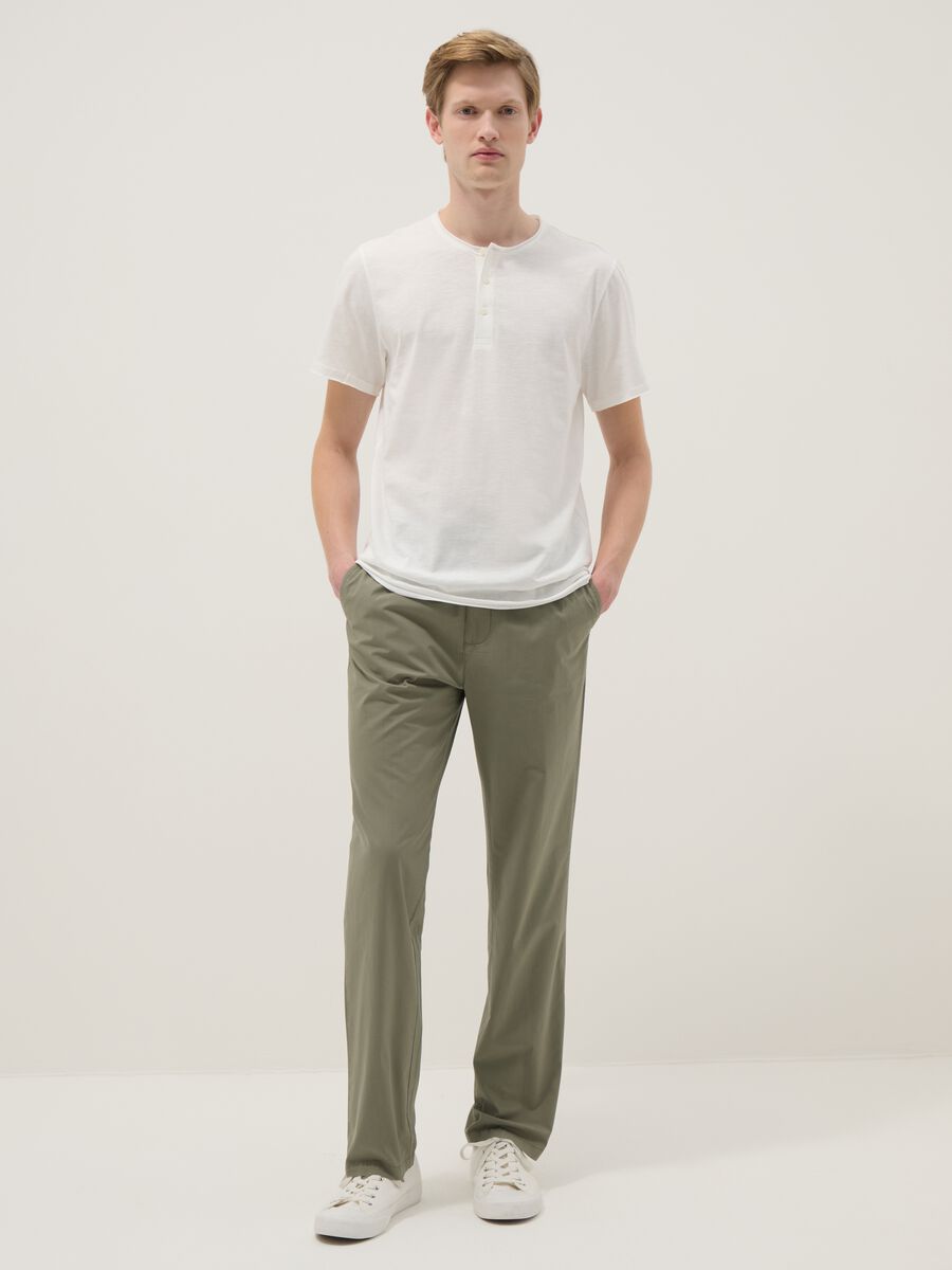 White pure cotton regular fit T-shirt with henley collar_2