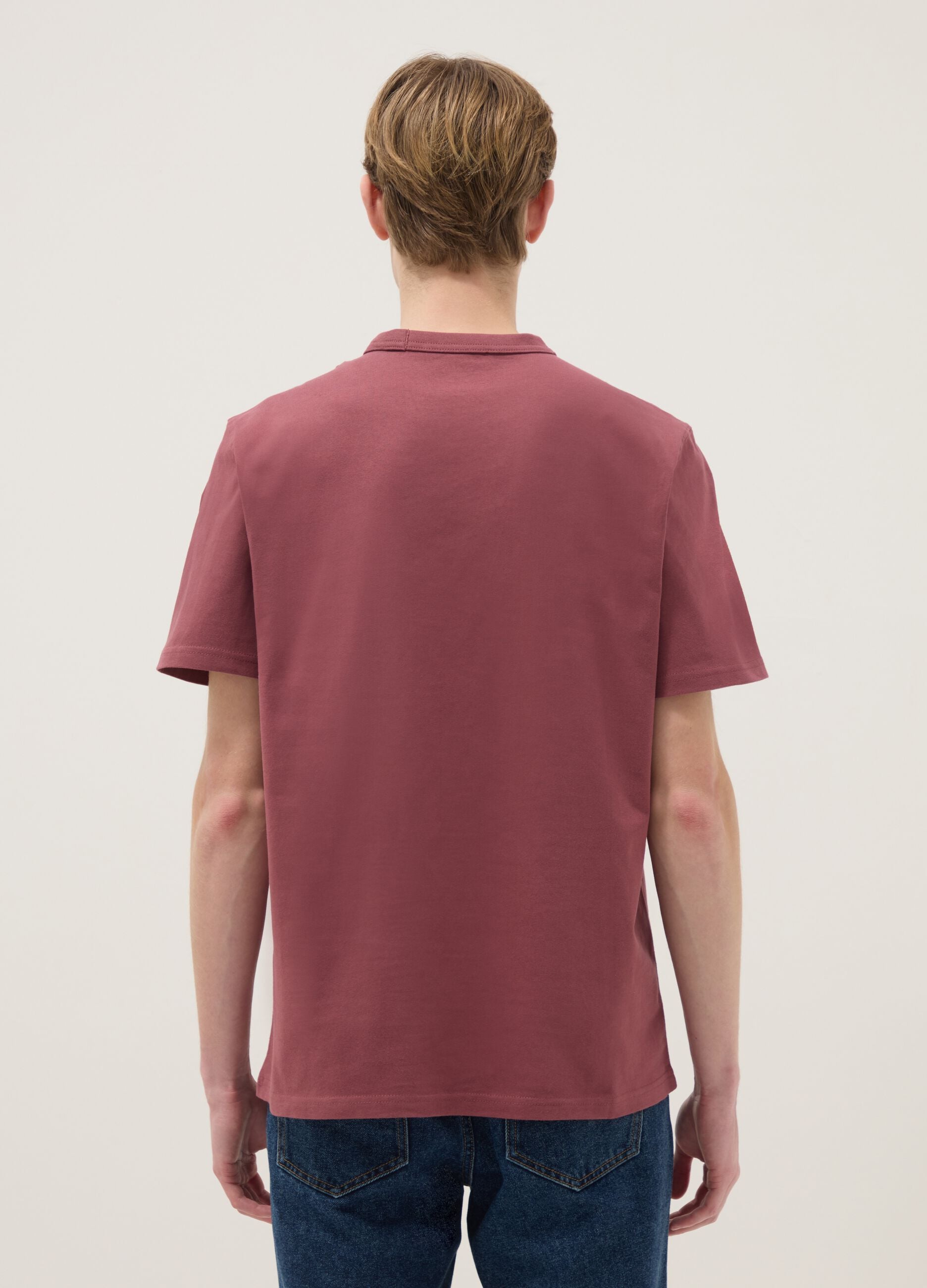 Regular fit red pure cotton short sleeve t-shirt