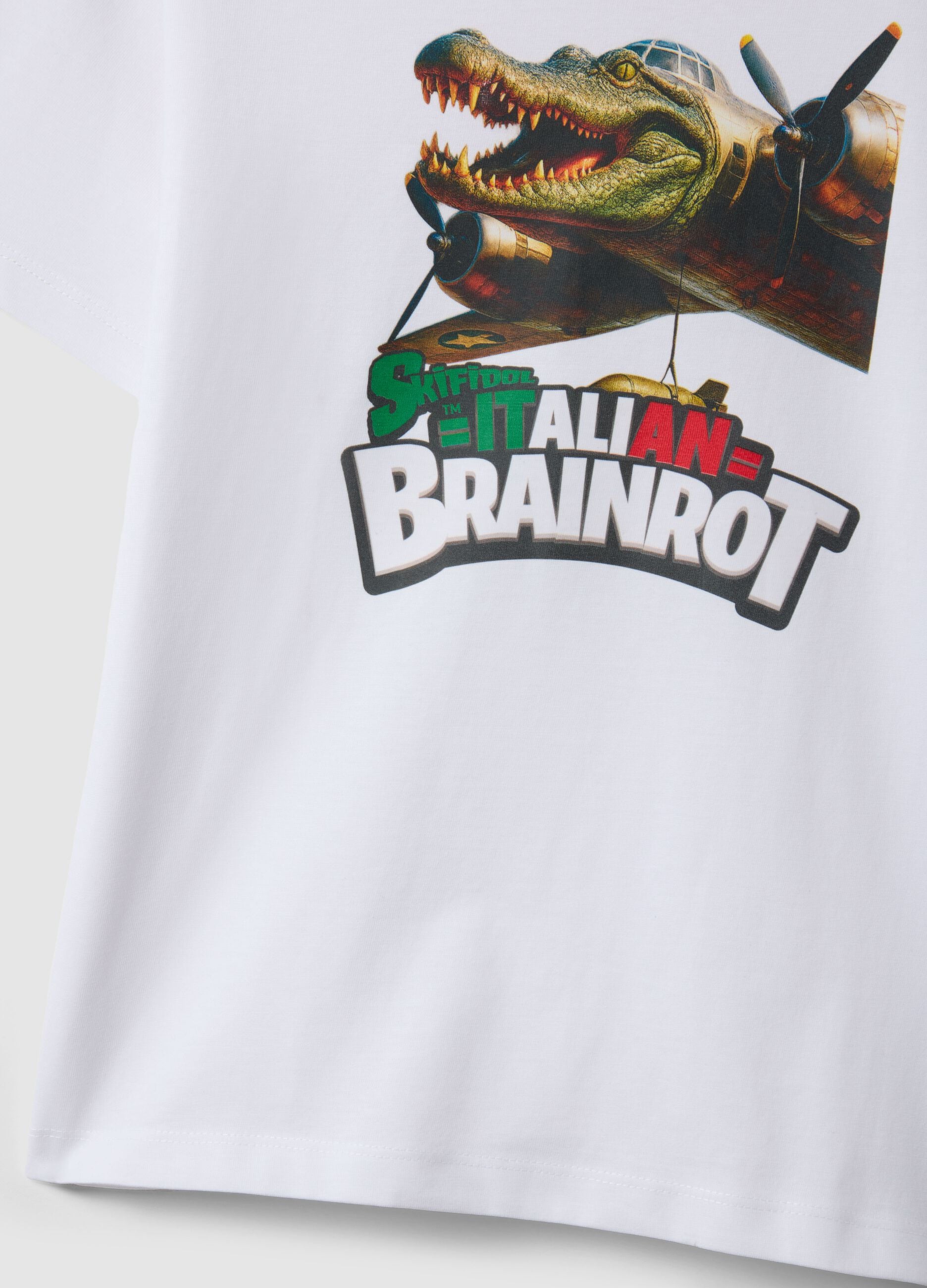 Children's oversized fit pure cotton white T-shirt with print