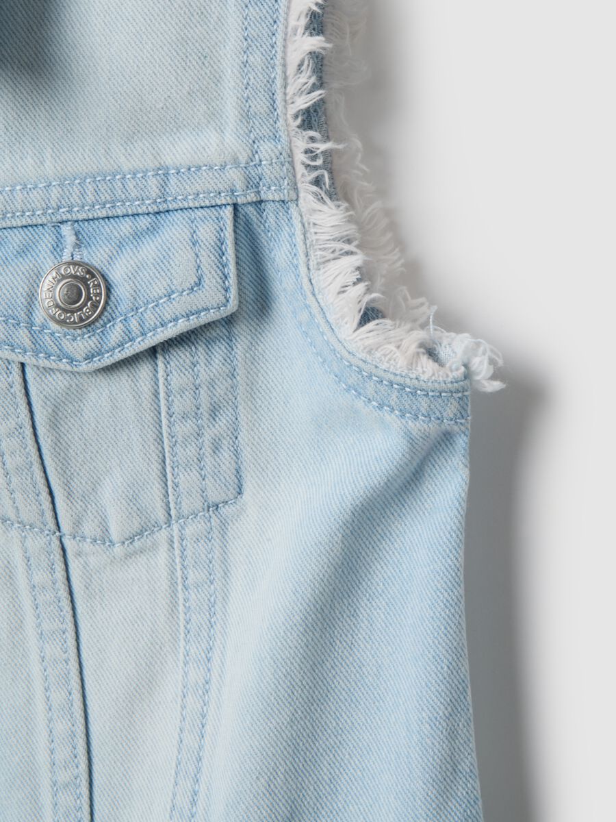Girls' Light Blue Pure Cotton Regular Fit Waistcoat with Fringes_3