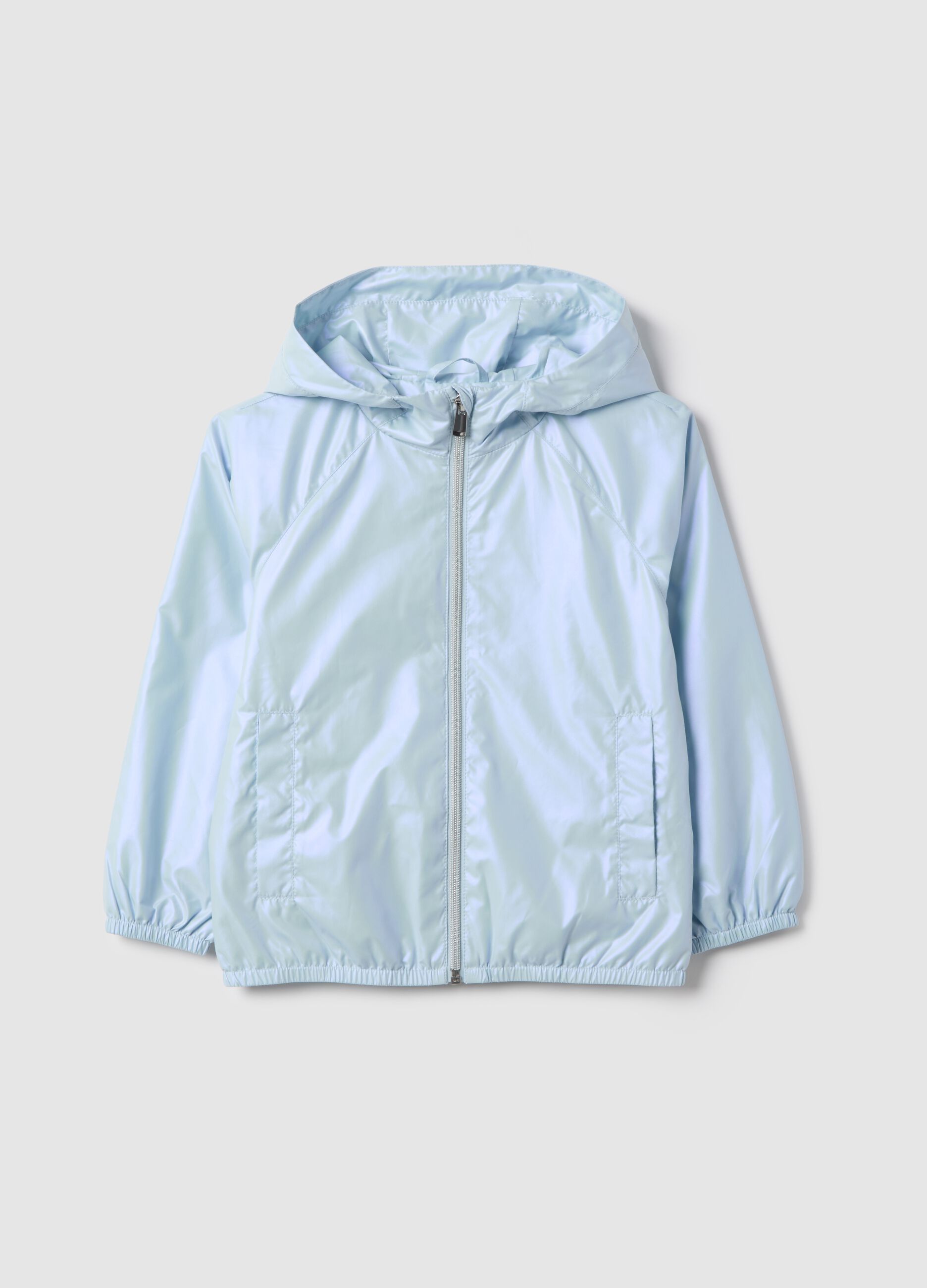 Girls' regular fit metallic blue jacket with zip and hood